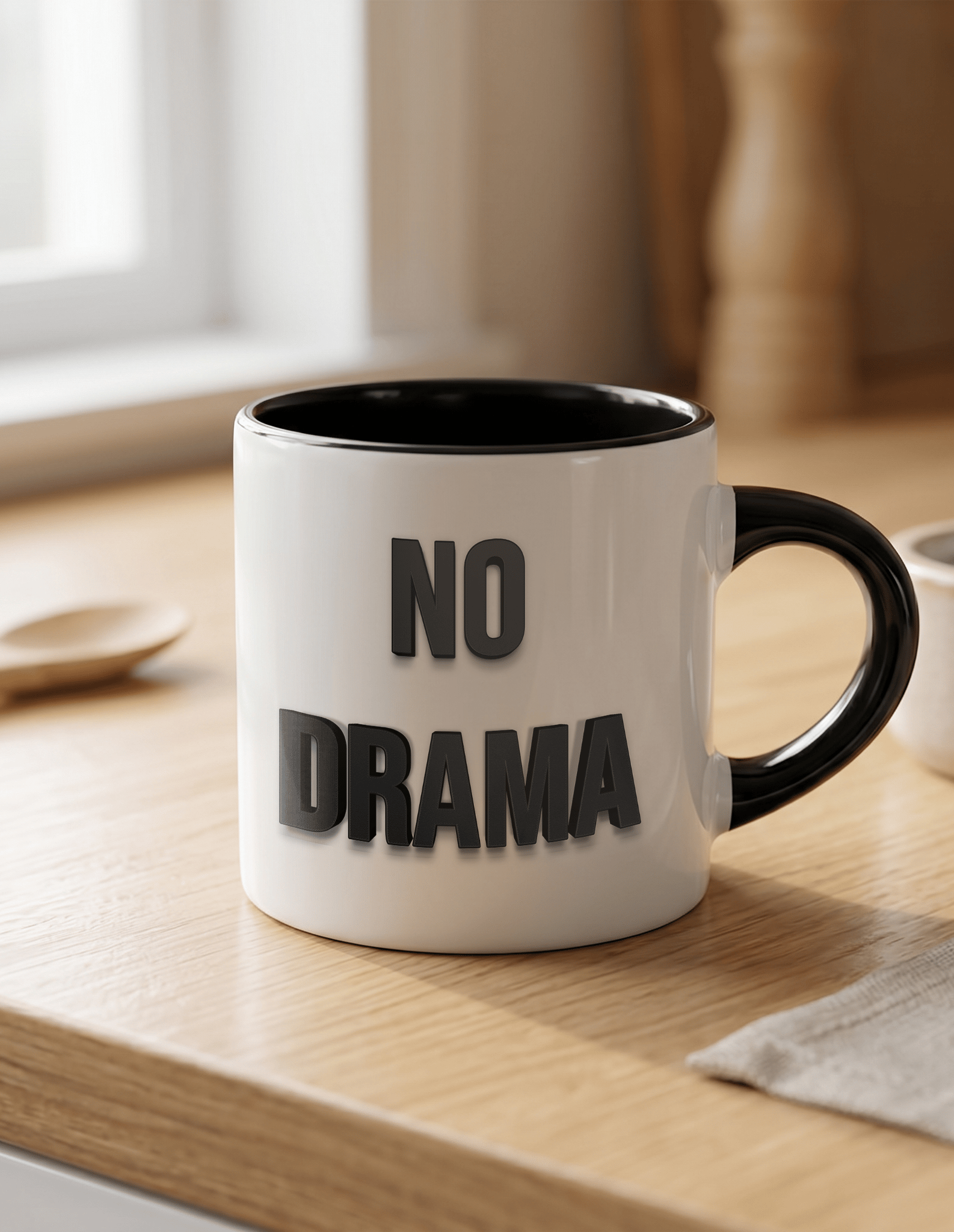 No Drama 180 ml Beyaz Siyah Kahve Kupası