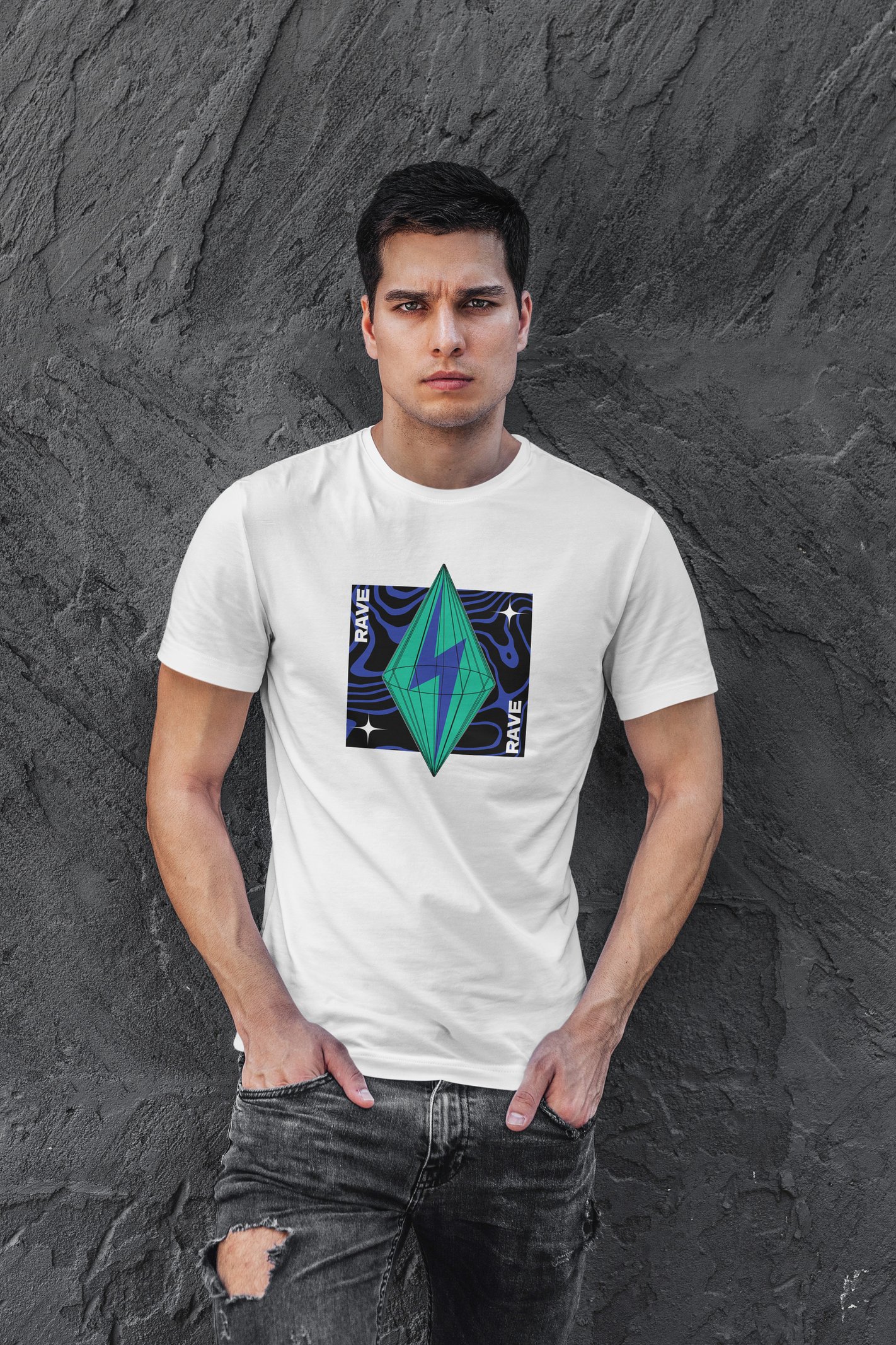 Rave Dijital Baskı  Unisex Beyaz T-Shirt