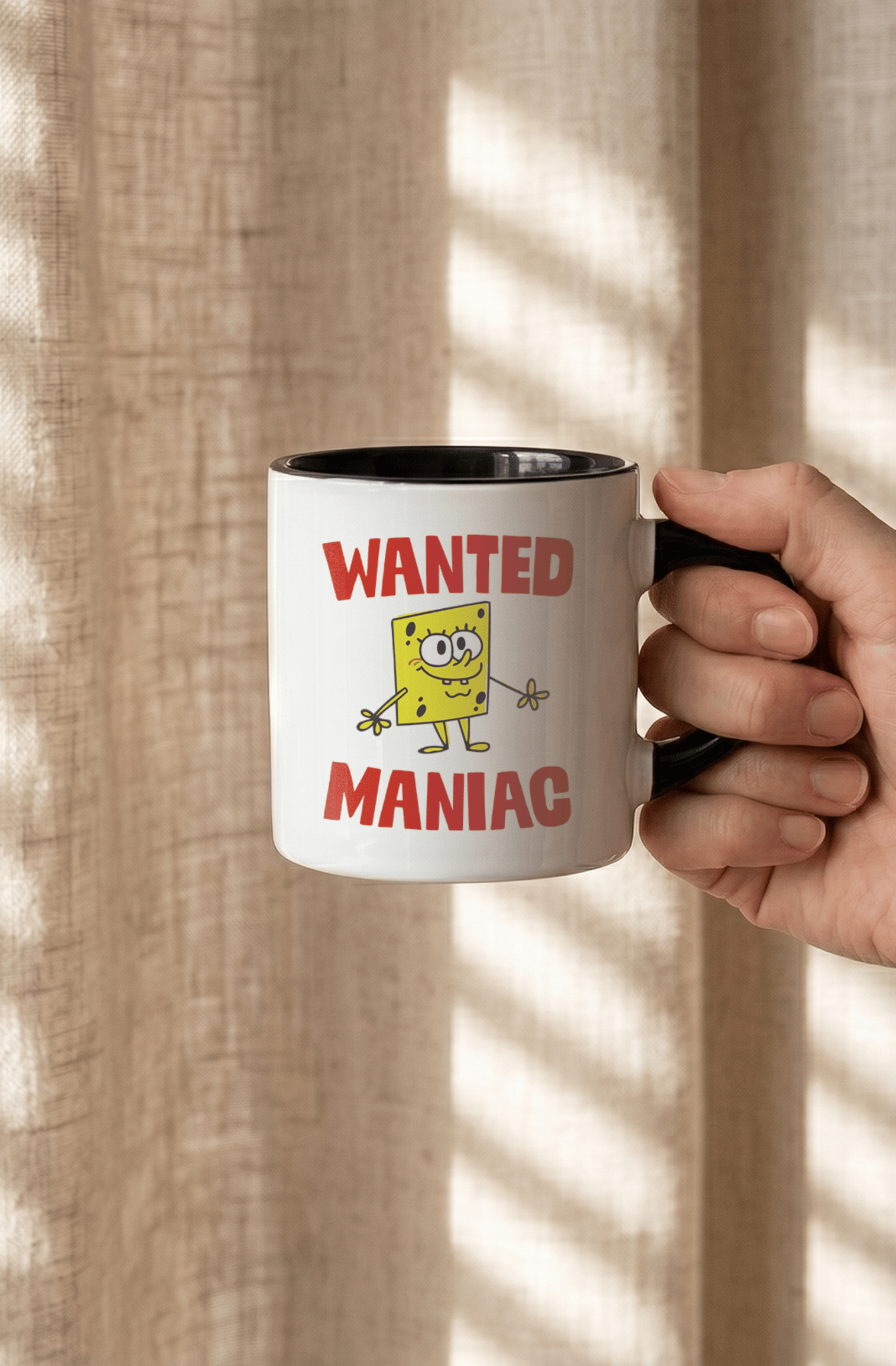 Wanted Maniac Spongebob 180 ml Beyaz Siyah Kahve Kupası