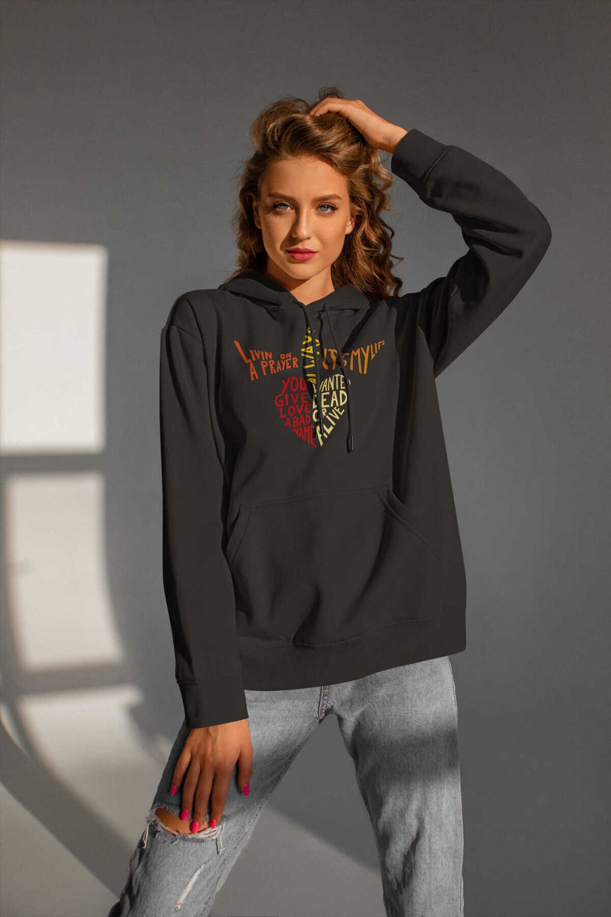 Bon Jovi Dijital Baskı Kapüşonlu Unisex Sweatshirt