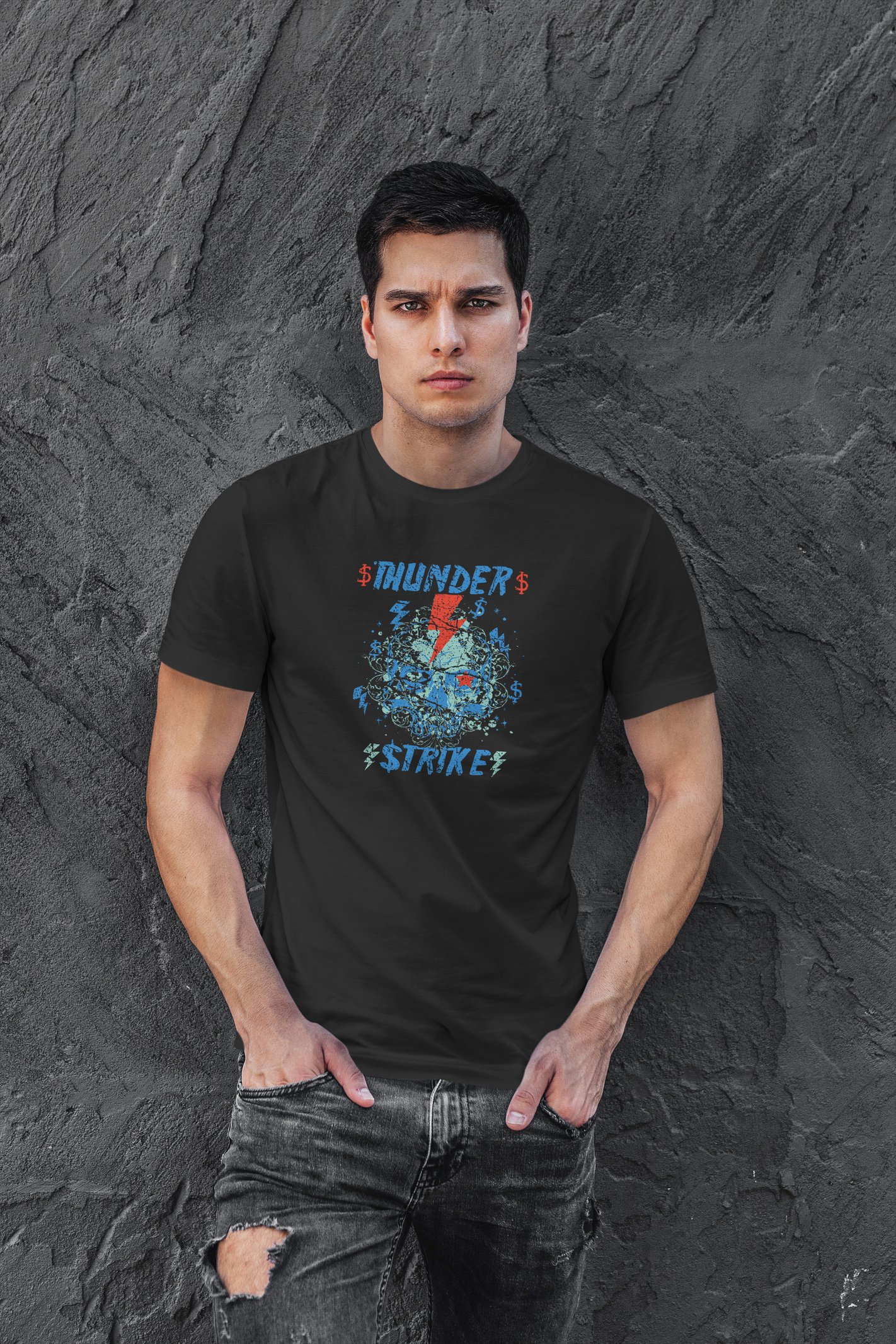 Thunder Dijital Baskı Siyah Unisex Tişört
