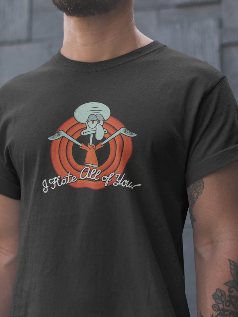 Spongebob Squidward Unisex Siyah Tişört