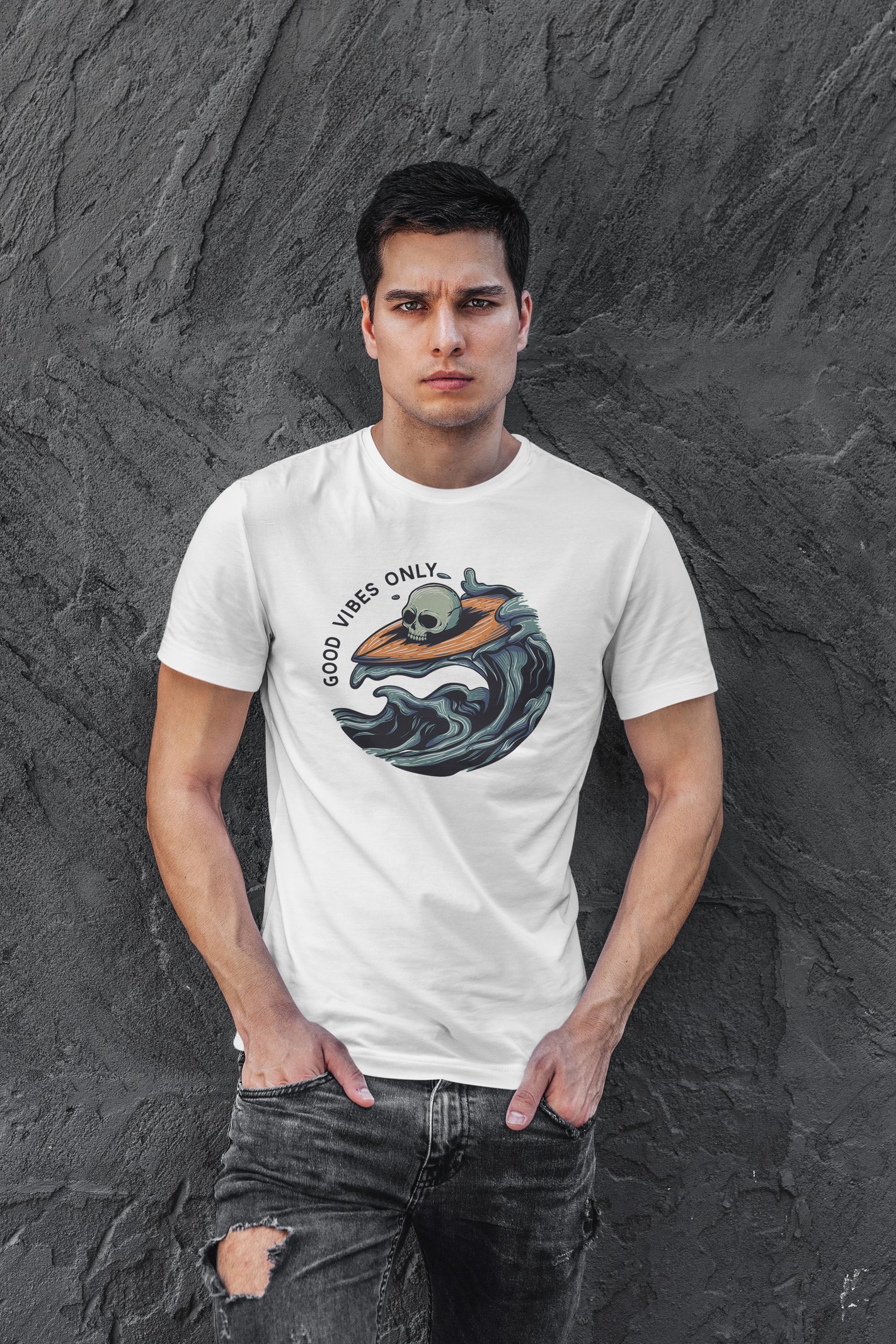 Good Vibes Dijital Baskı Beyaz Unisex Tişört