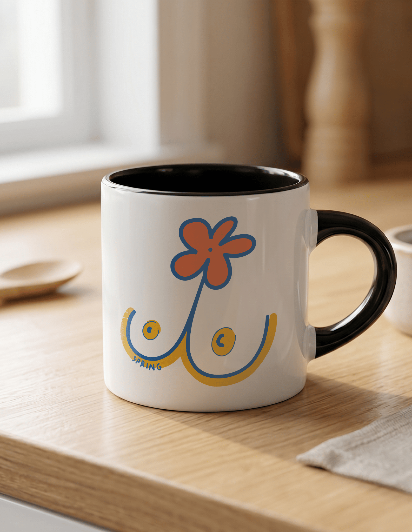 Spring 180 ml Beyaz Siyah Kahve Kupası