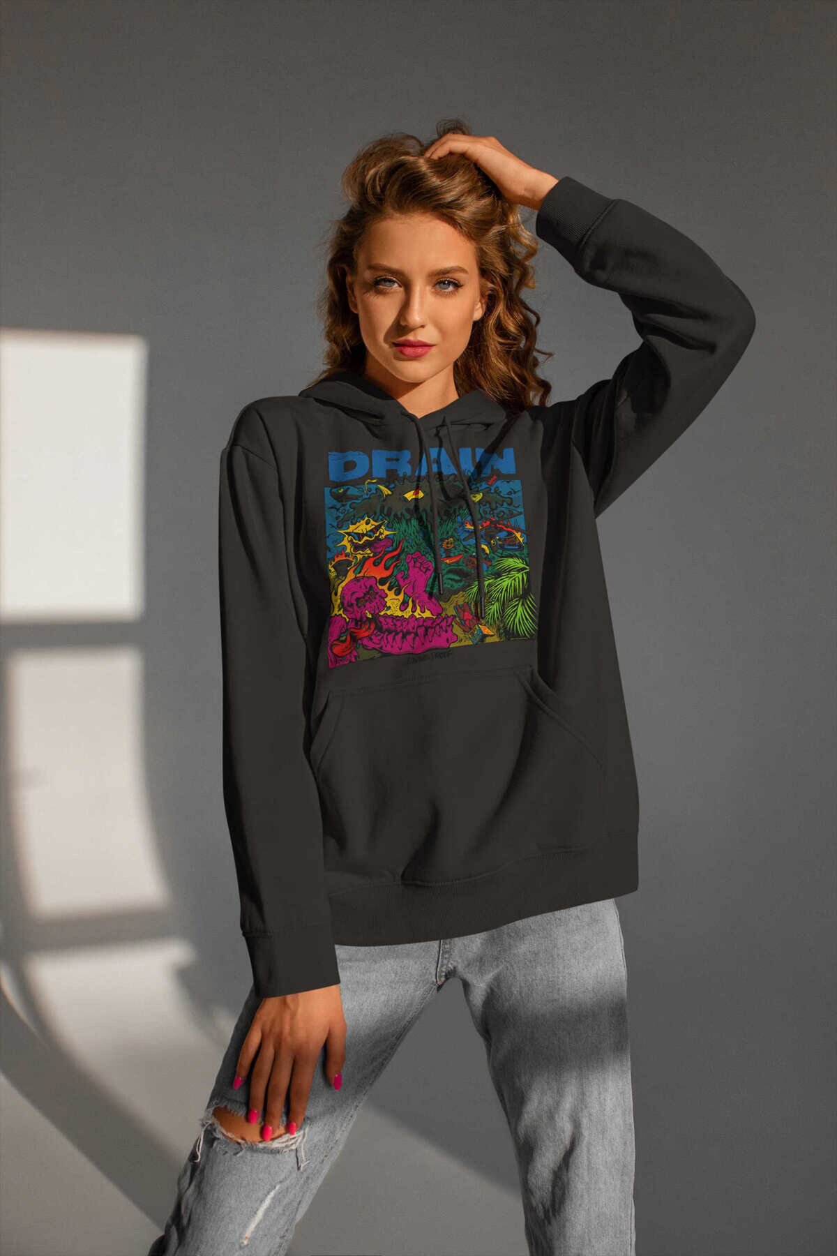 Drain Dijital Baskı Kapüşonlu Unisex Sweatshirt