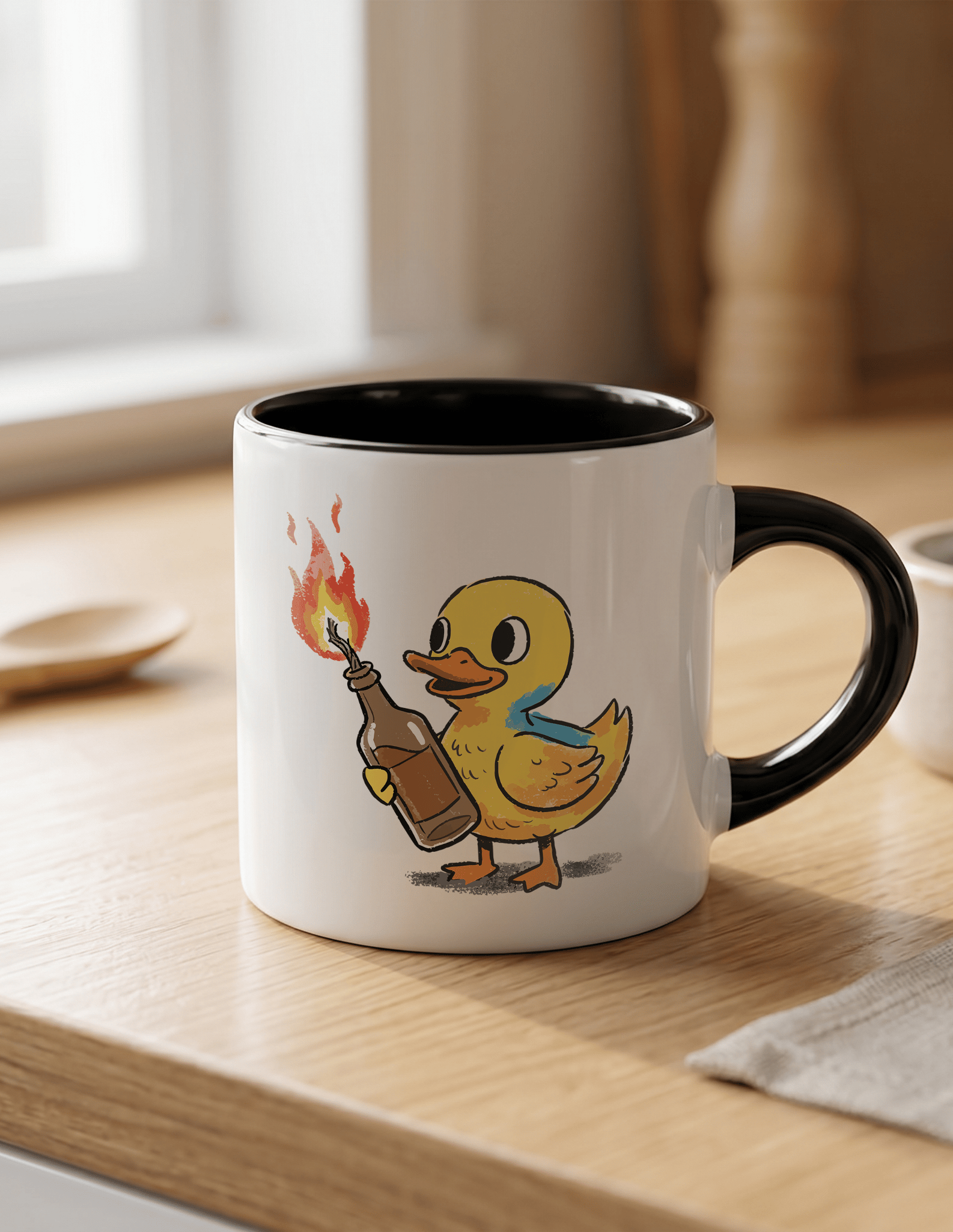 Angry Duck 180 ml Beyaz Siyah Kahve Kupası