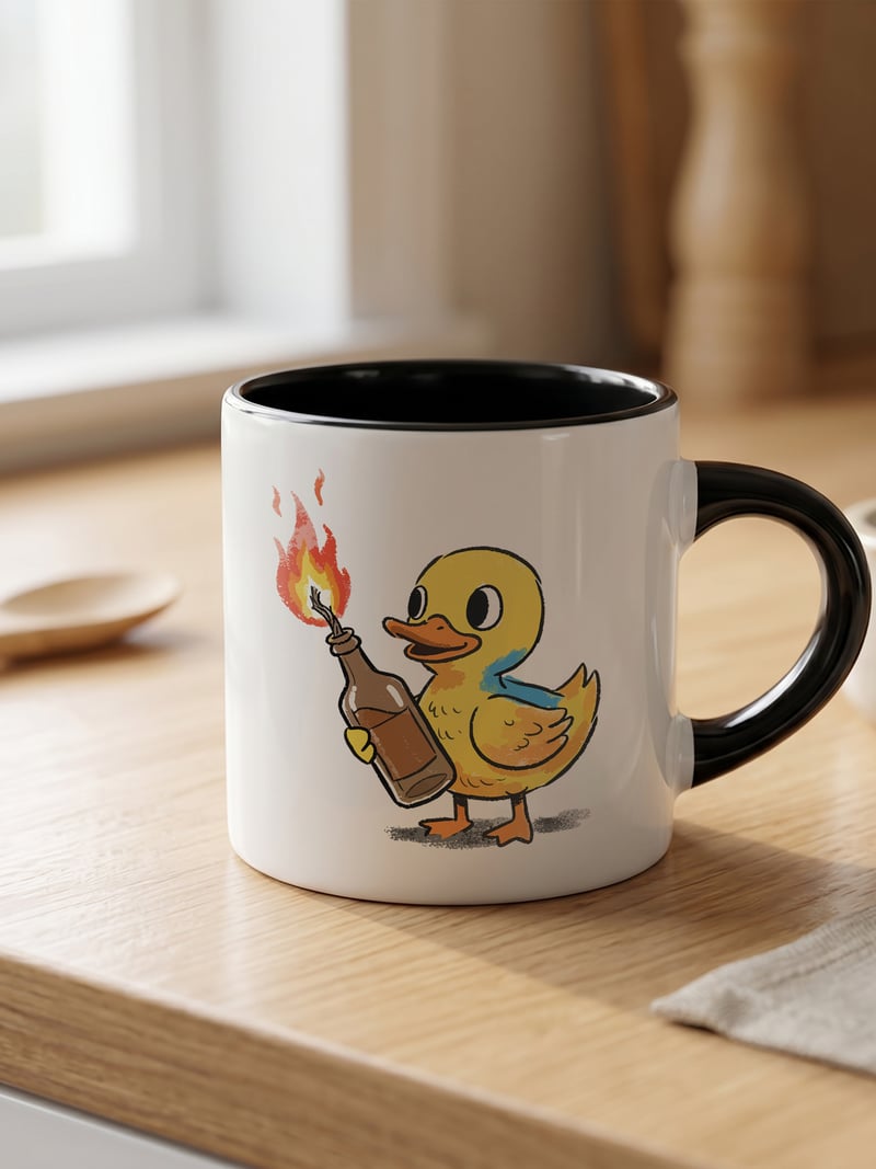 Angry Duck 180 ml Beyaz Siyah Kahve Kupası
