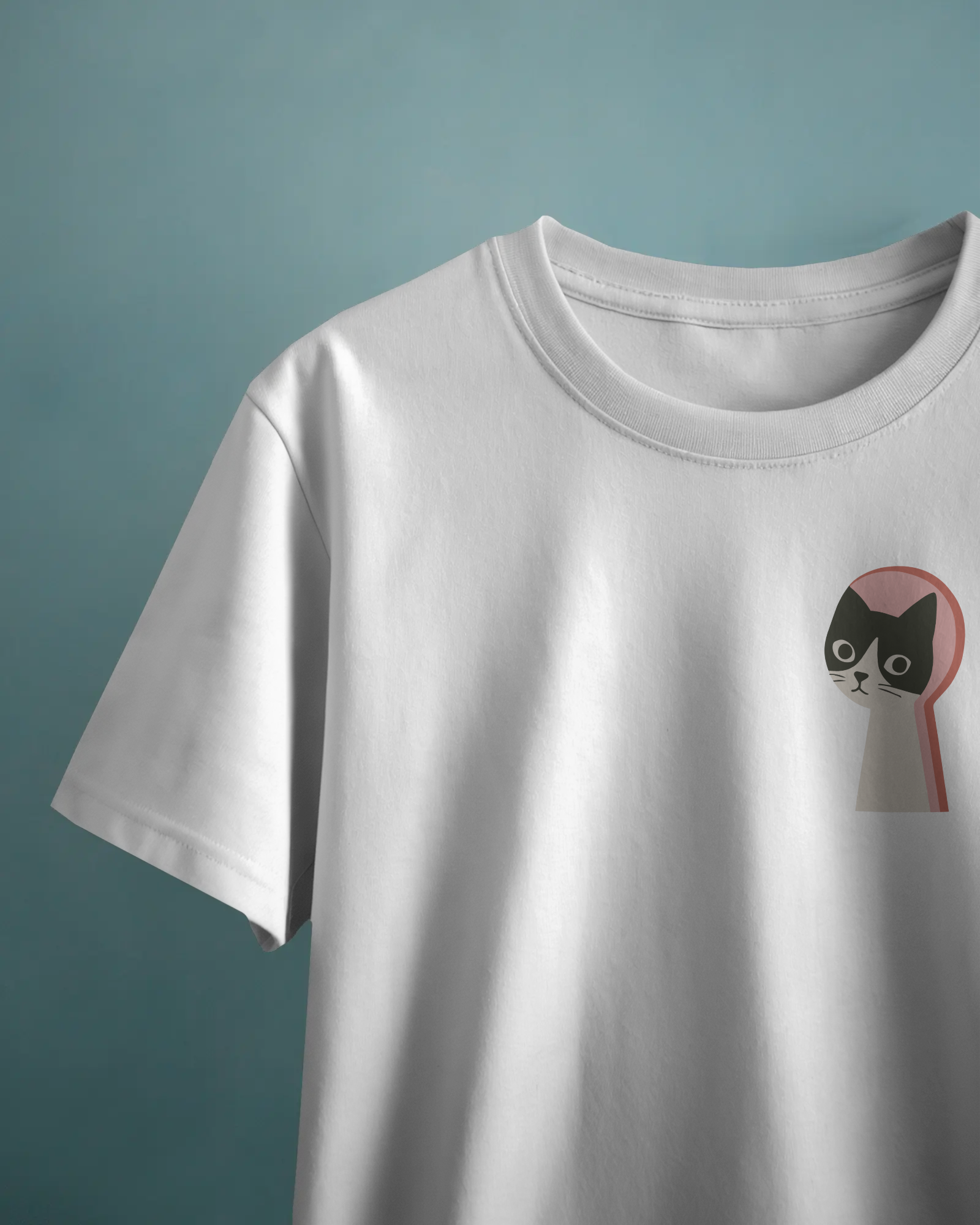 Cat Keyhole Unisex Beyaz Tişört
