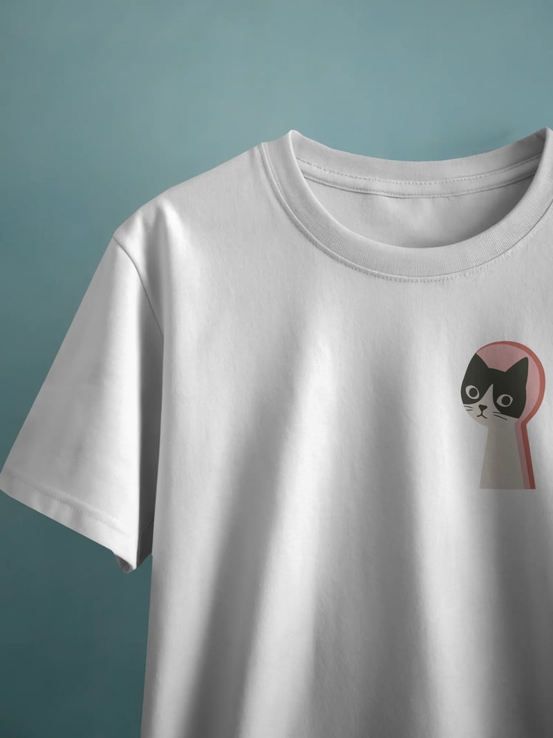 Cat Keyhole Unisex Beyaz Tişört