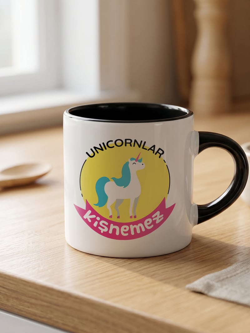 Unicornlar Kişnemez 180 ml Beyaz Siyah Kahve Kupası