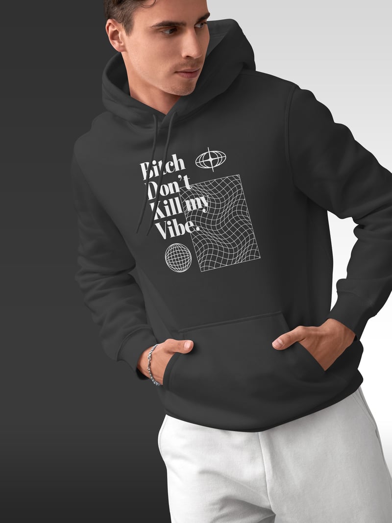 Don't Kill My Vibe Dijital Baskı Siyah Kapüşonlu Sweatshirt