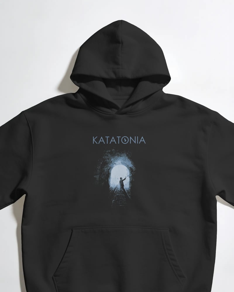 Siyah oversize kapüşonlu sweatshirt üzerinde Katatonia baskısı, gotik tarzı, fotoğraf 1/3