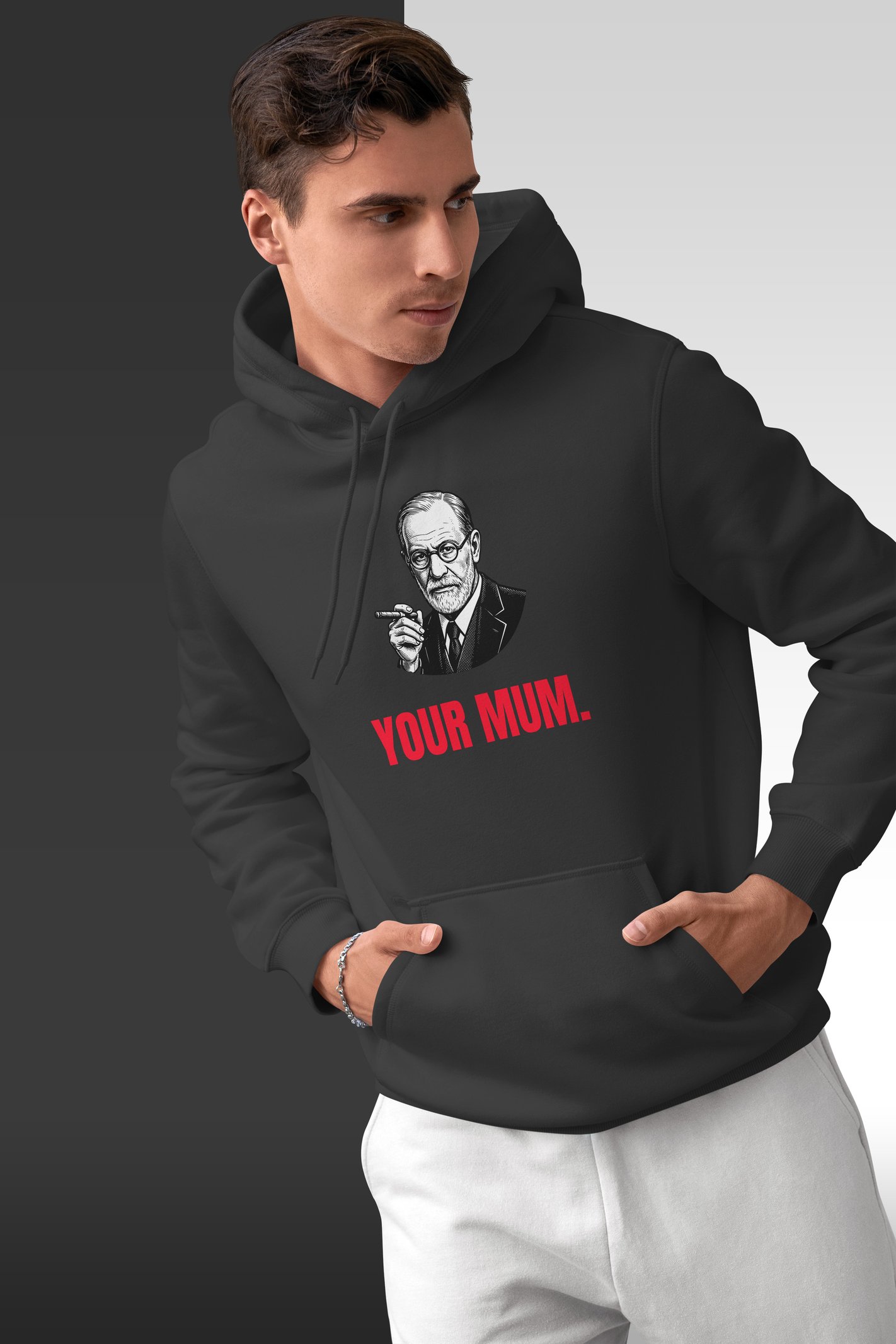 Freud Your Mum Dijital Baskı Siyah Kapüşonlu Sweatshirt