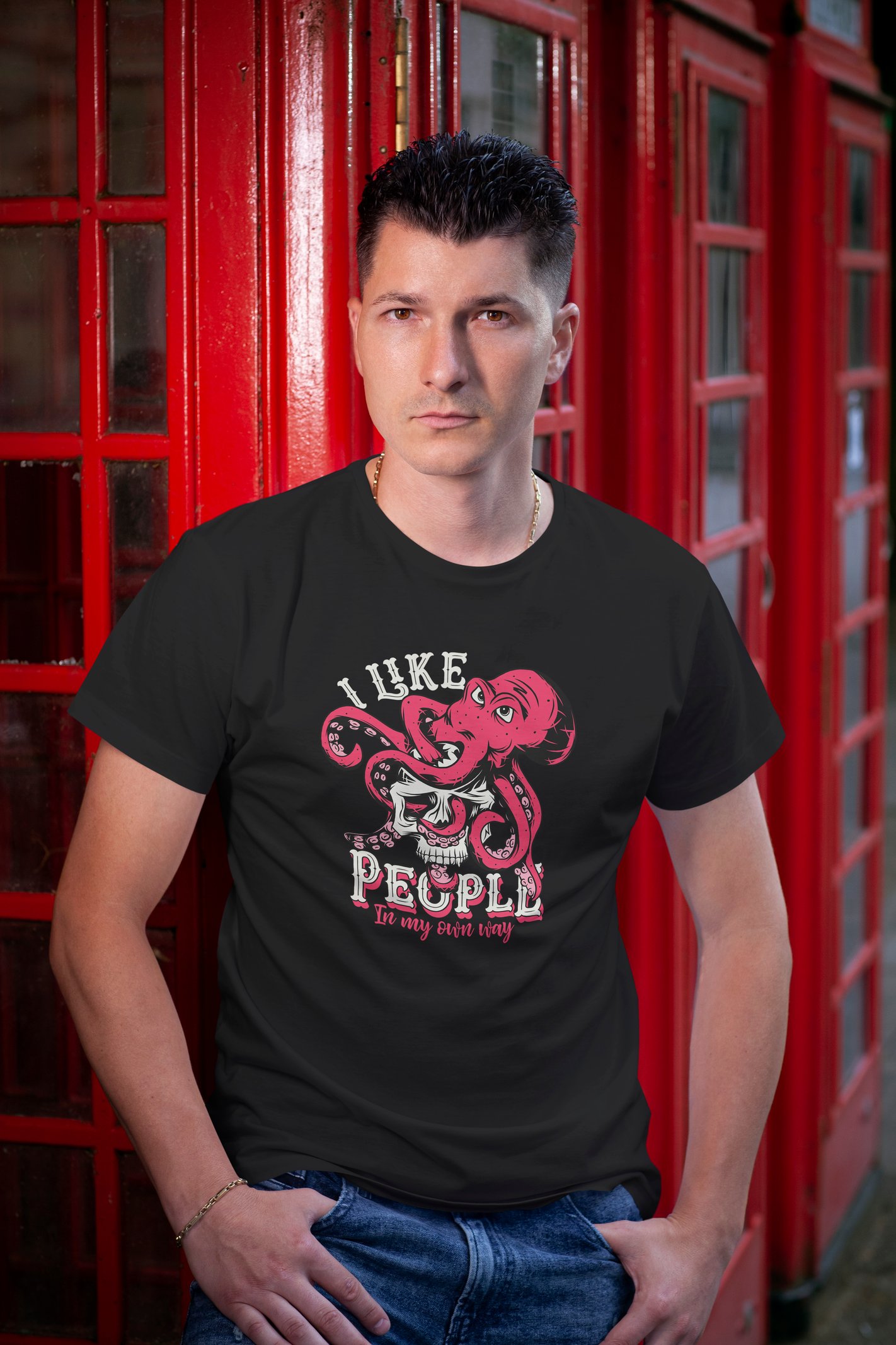 I Like People Dijital Baskı  Unisex Siyah T-Shirt
