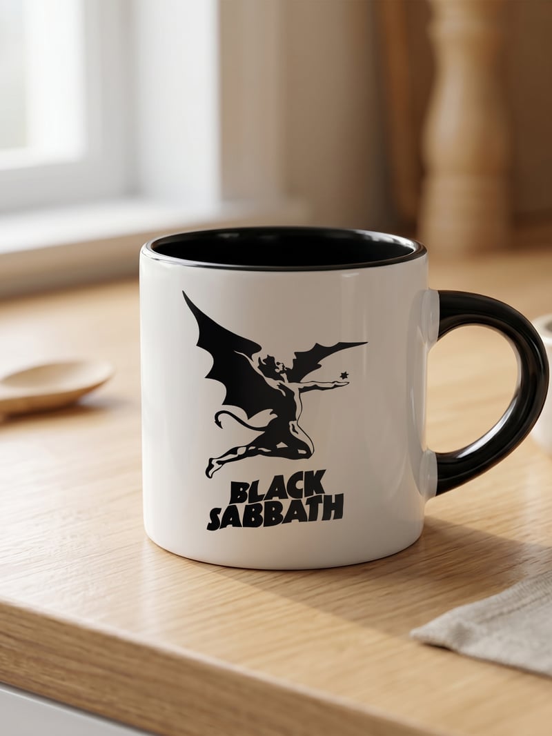 Black Sabbath 180 ml Beyaz Siyah Kahve Kupası