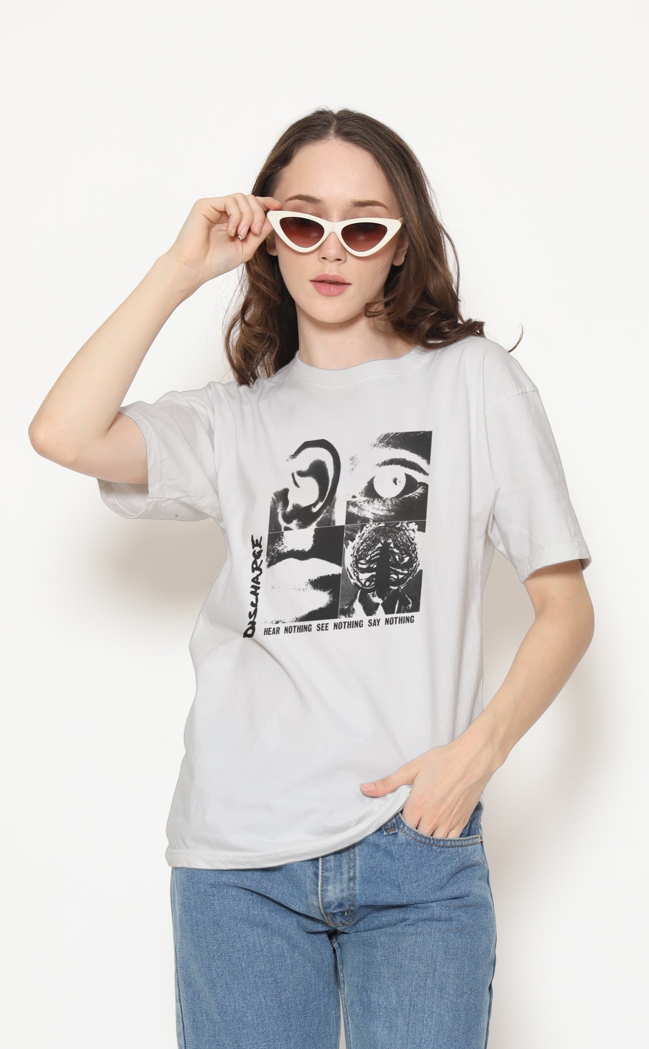Discharge Unisex Beyaz Tişört