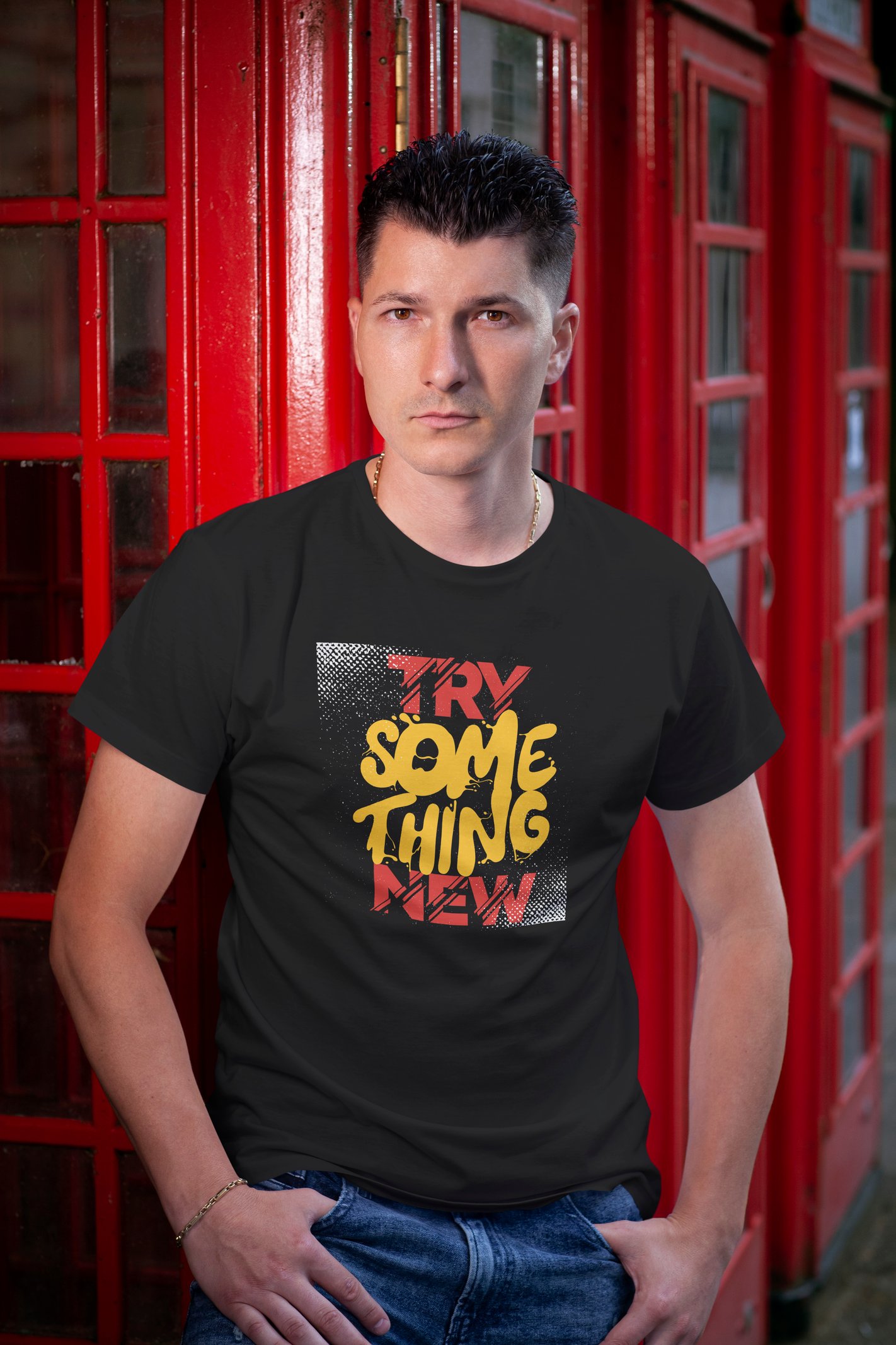Something New Dijital Baskılı Siyah Tişört