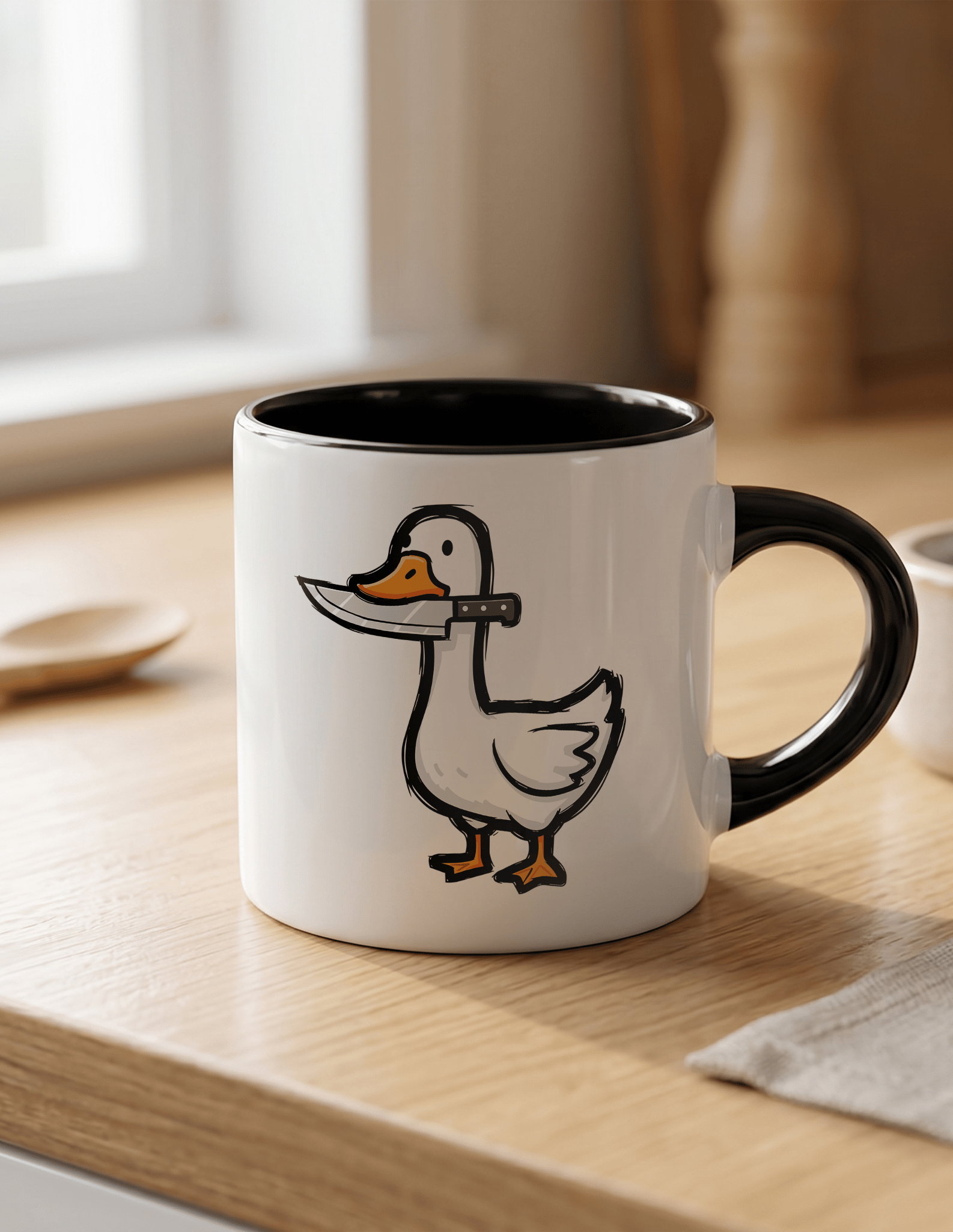 Angry Goose 180 ml Beyaz Siyah Kahve Kupası