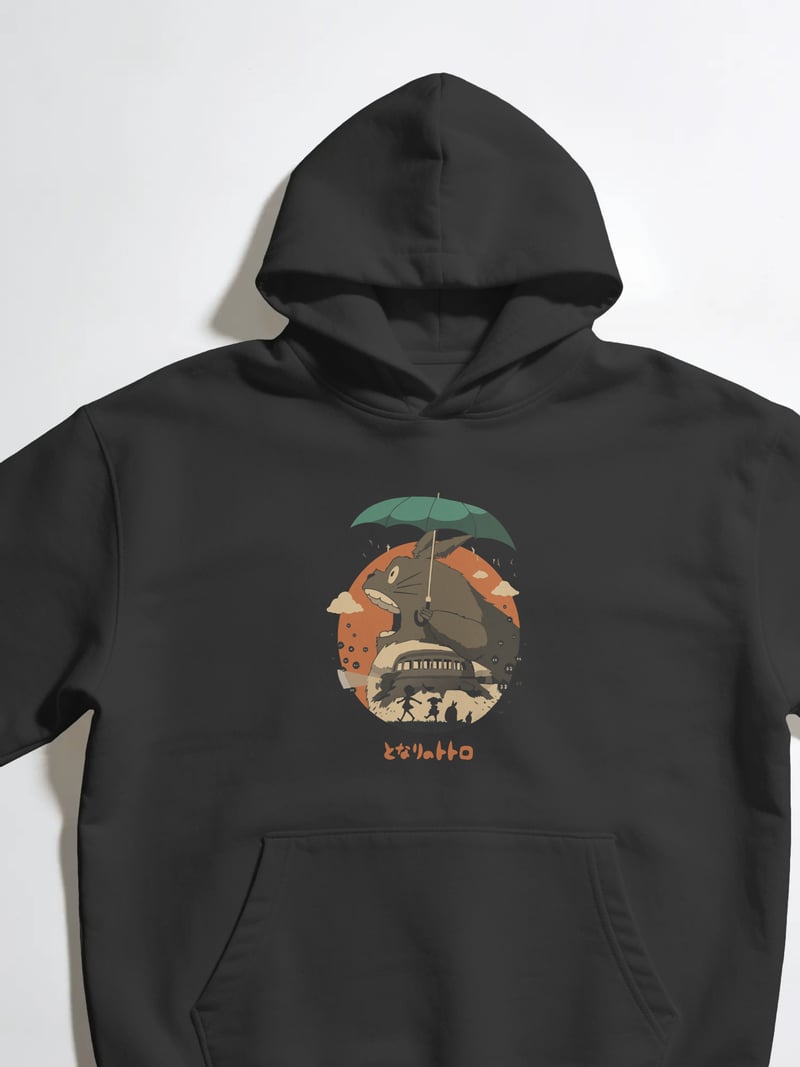 Totoro Unisex Siyah Kapüşonlu Sweatshirt