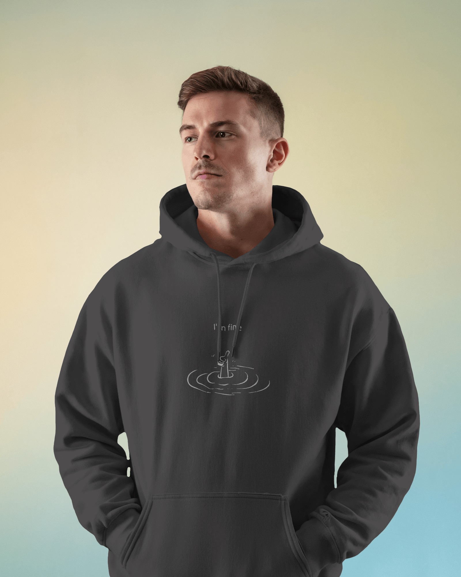I'm Fine Unisex Siyah Kapüşonlu Sweatshirt