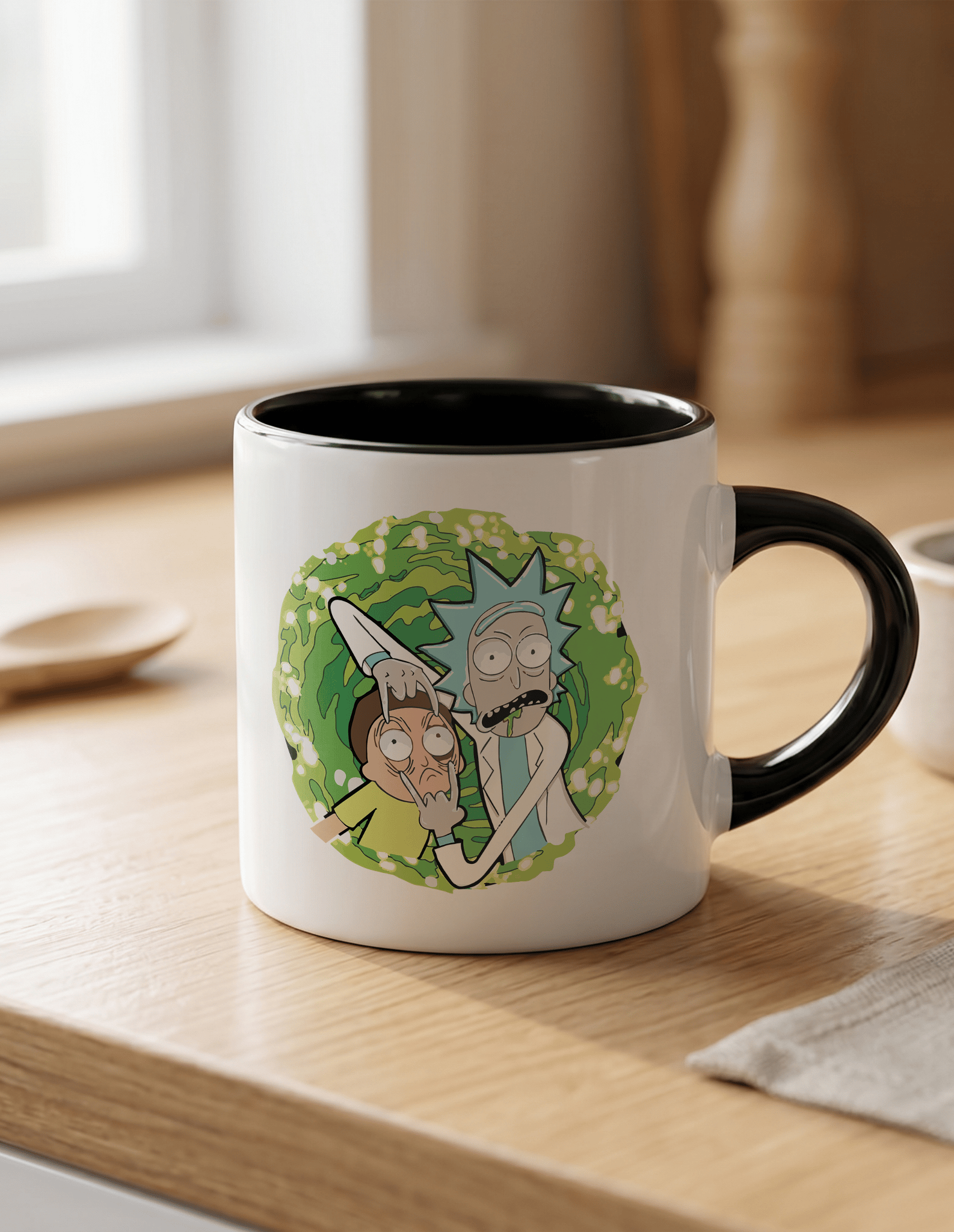 Rick and Morty 180 ml Beyaz Siyah Kahve Kupası