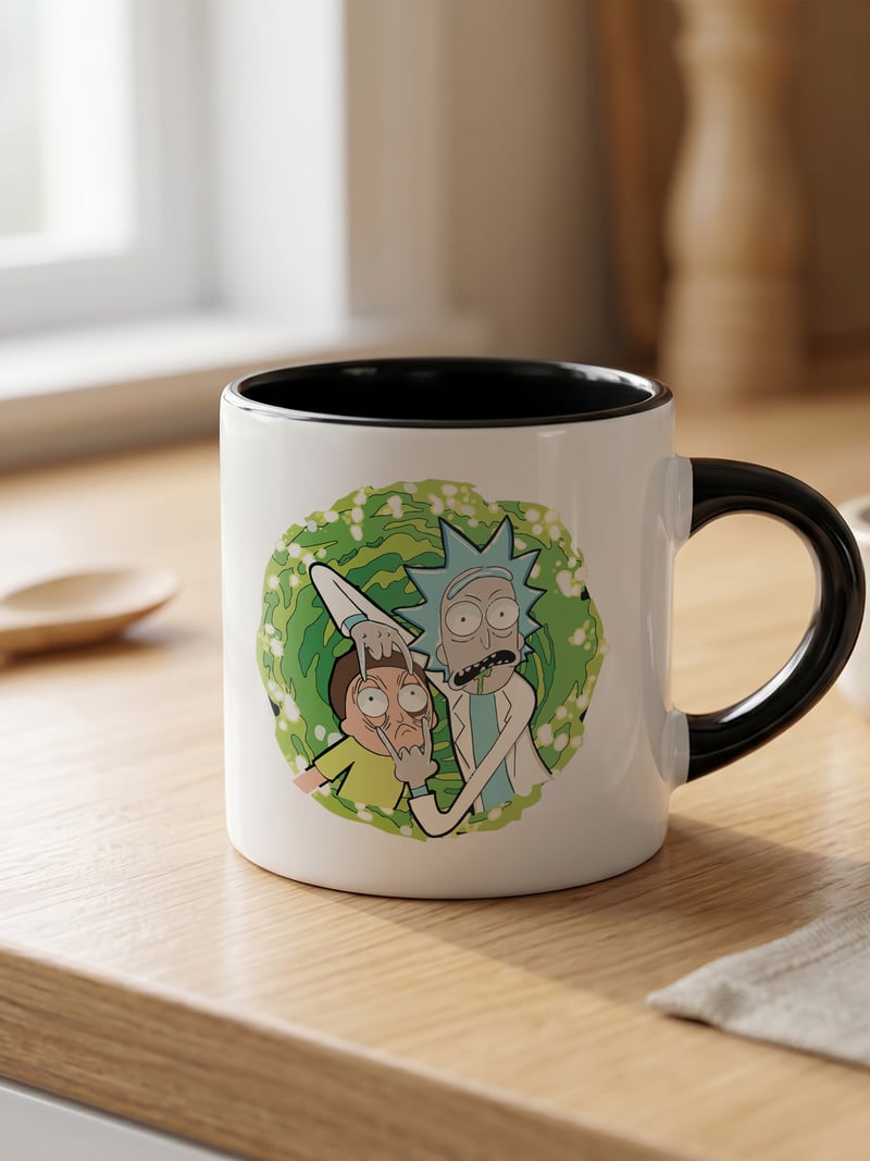 Rick and Morty 180 ml Beyaz Siyah Kahve Kupası