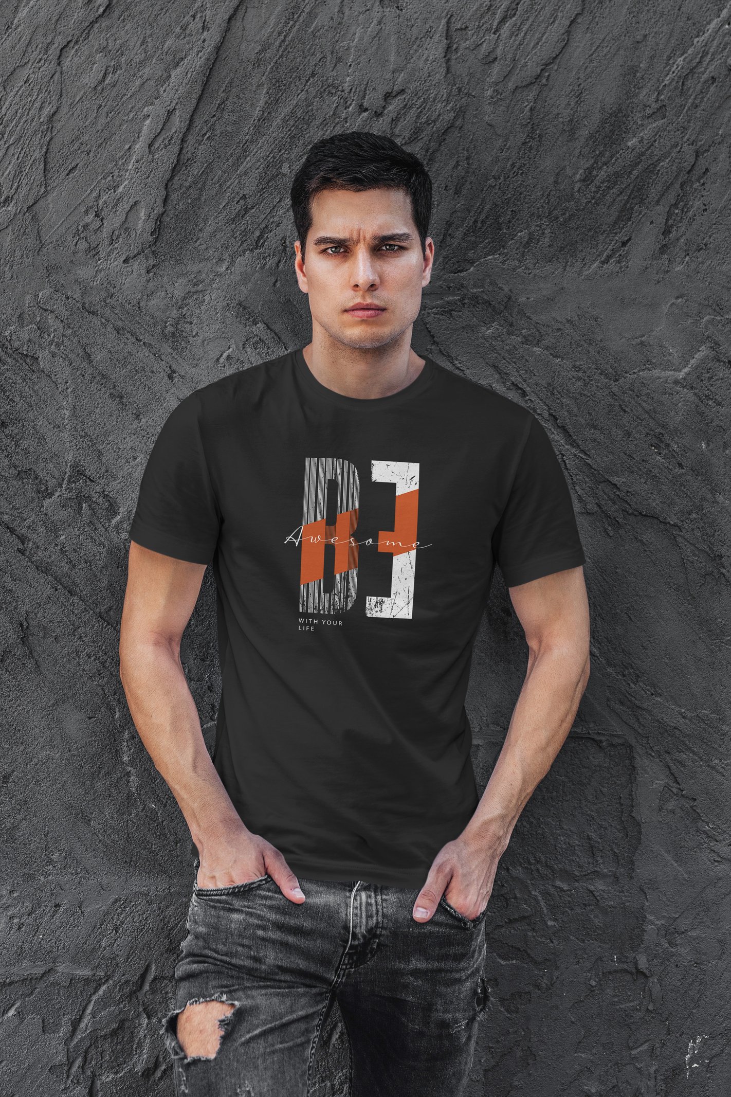 Be Awesome Dijital Baskı Siyah Unisex Tişört