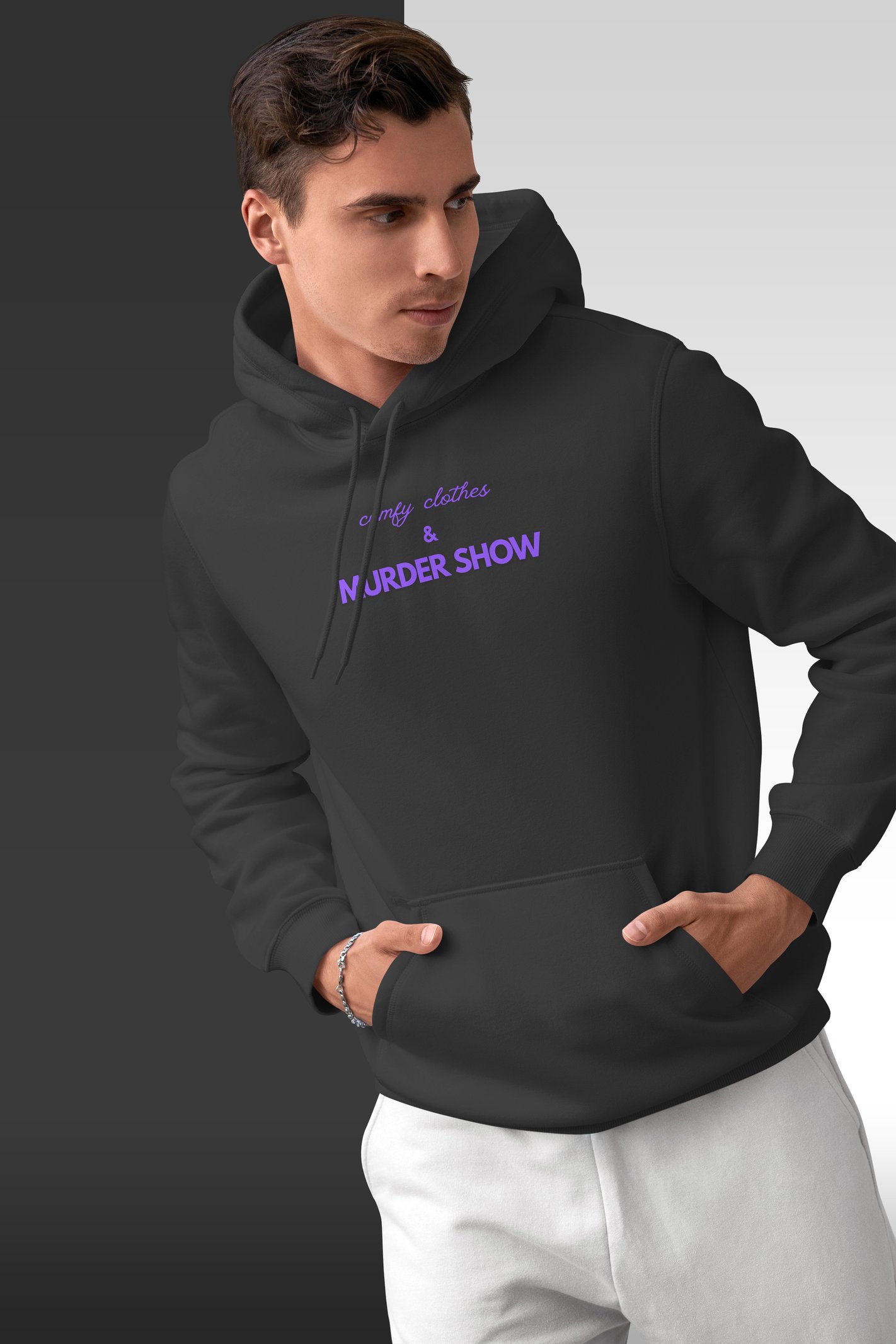 Murder Show Dijital Baskı Siyah Kapüşonlu Sweatshirt