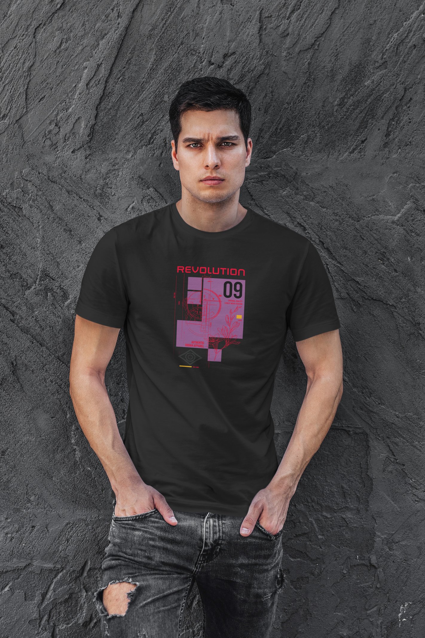 Revolution Dijital Baskı Siyah Unisex Tişört