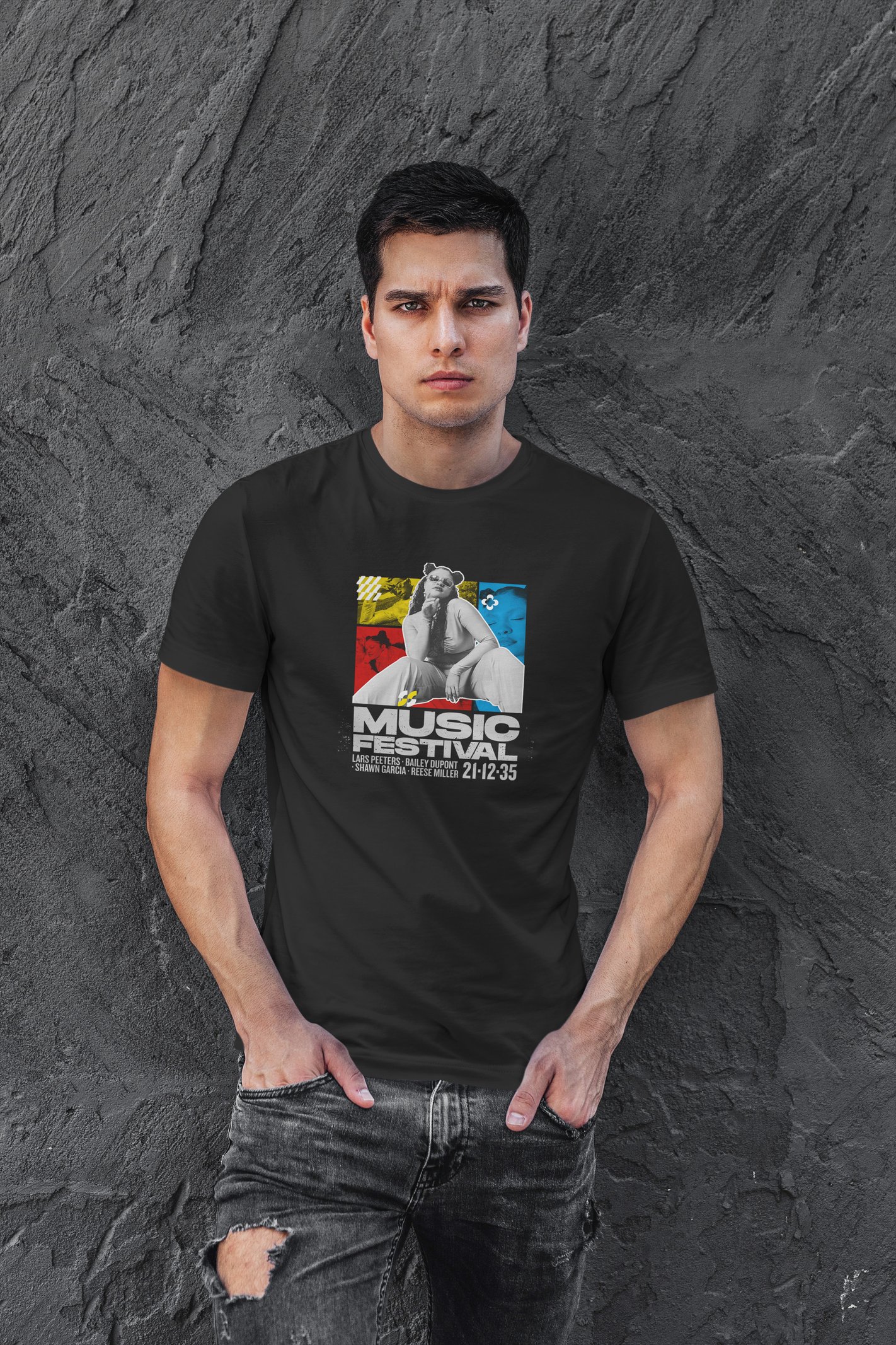 Festival Dijital Baskı Siyah Unisex Tişört