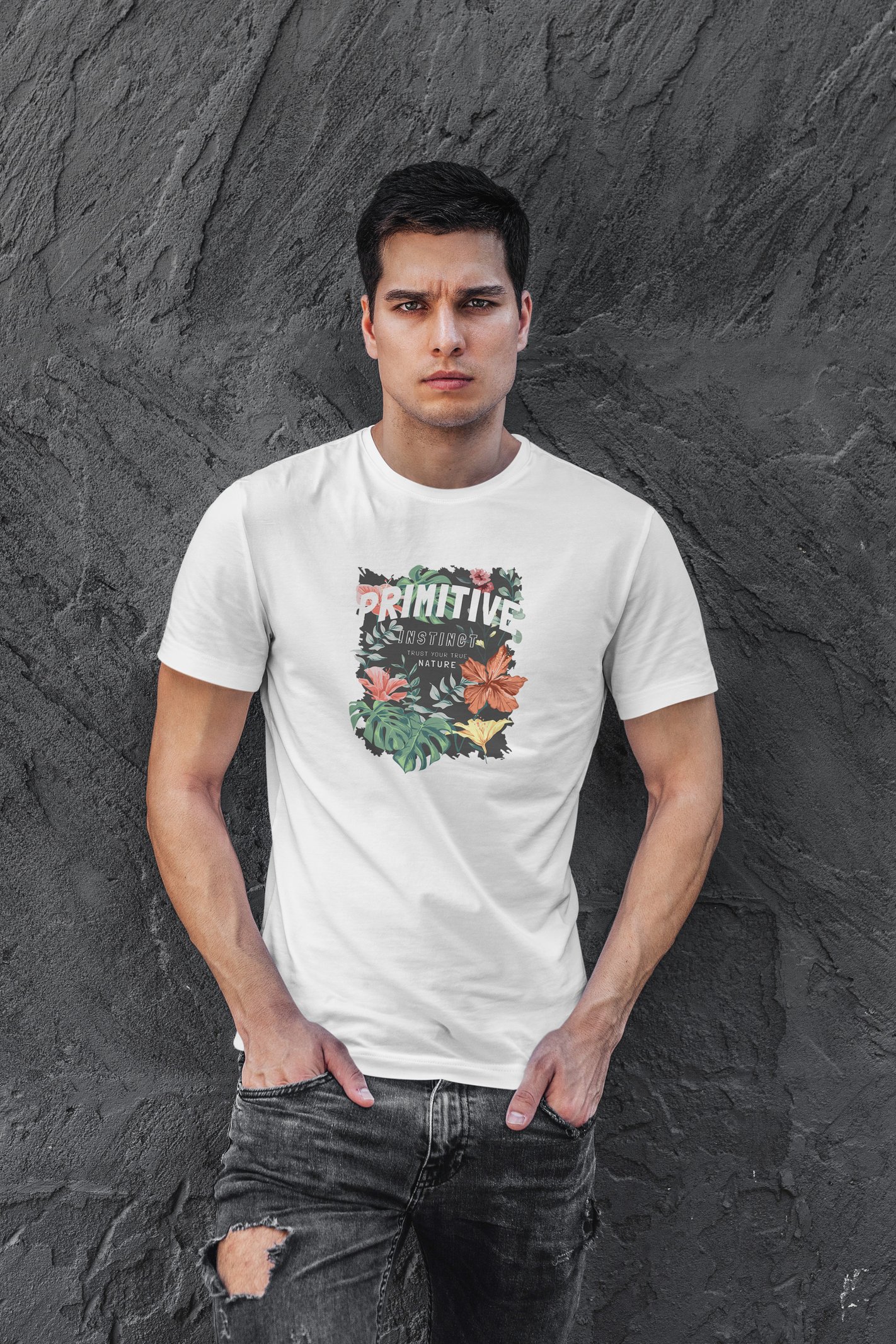 Primitive Dijital Baskı  Unisex Beyaz T-Shirt