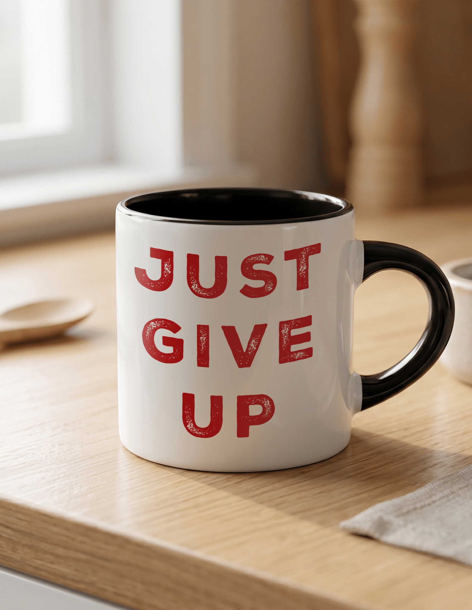 Just Give Up 180 ml Beyaz Siyah Kahve Kupası