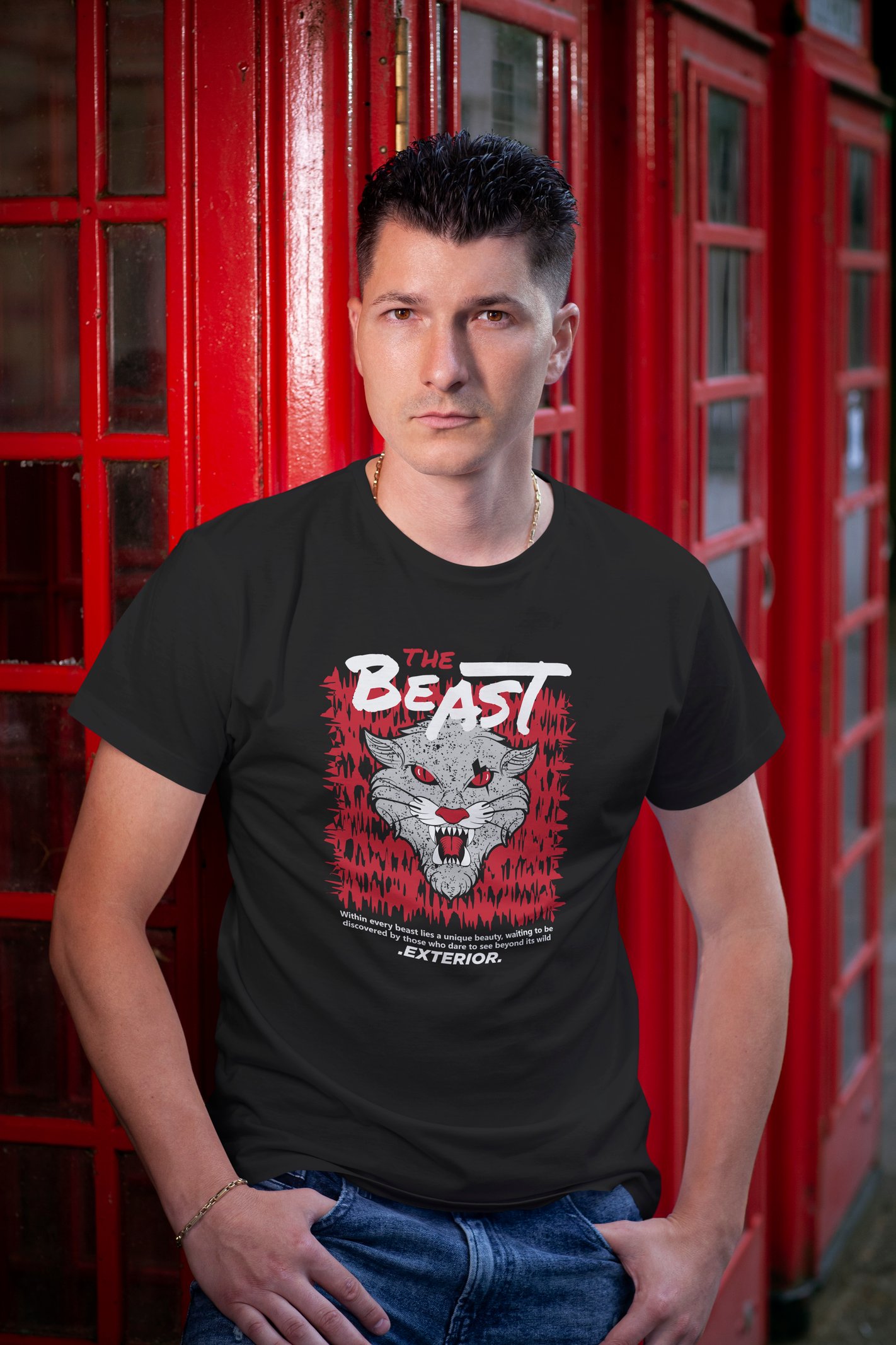 The Beast Dijital Baskı  Unisex Siyah T-Shirt