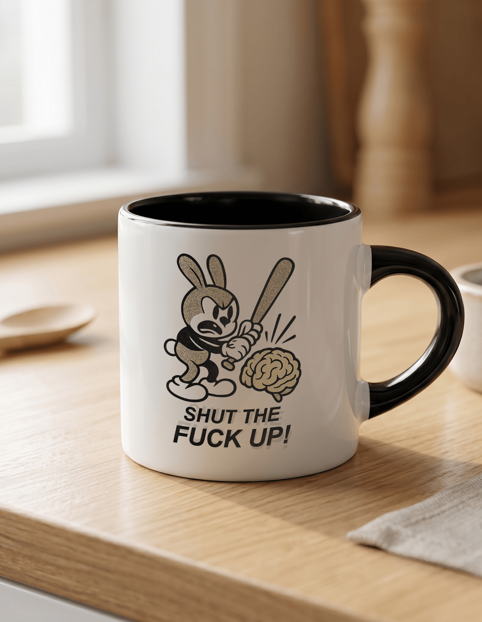 Shut the F** Up 180 ml Beyaz Siyah Kahve Kupası