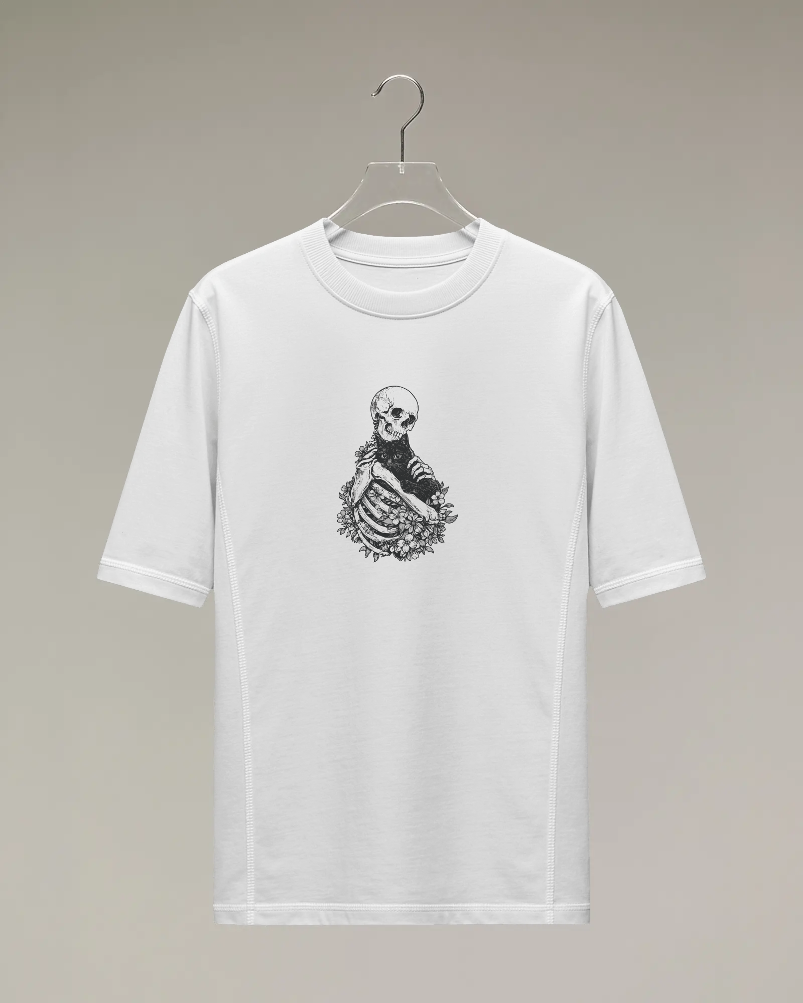 Skull Cat Beyaz Tişört