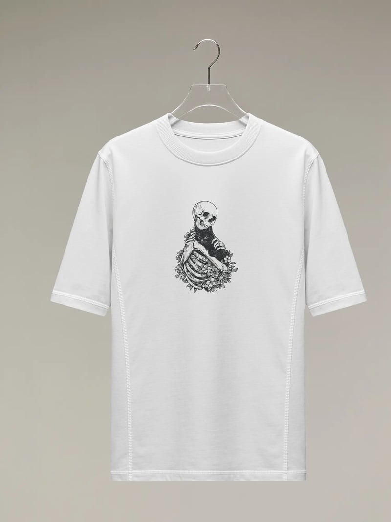 Skull Cat Beyaz Tişört