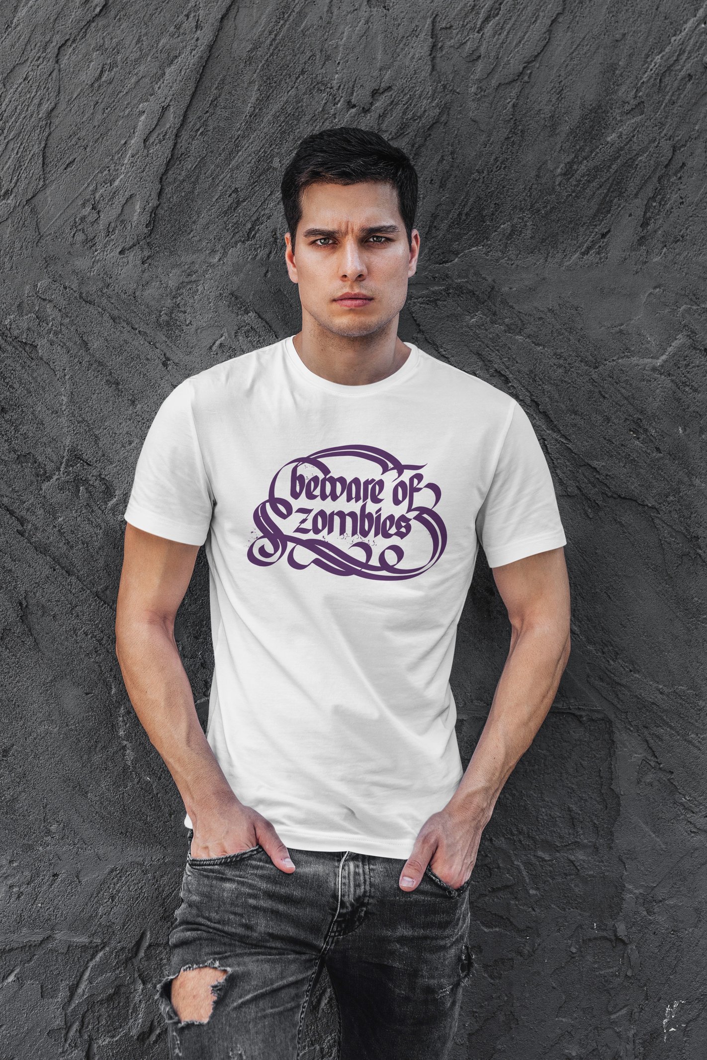 Beware of Zombies Dijital Baskı  Unisex Beyaz T-Shirt