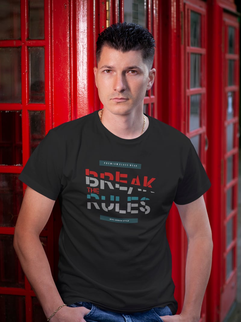 Break the Rules Dijital Baskı  Unisex Siyah T-Shirt