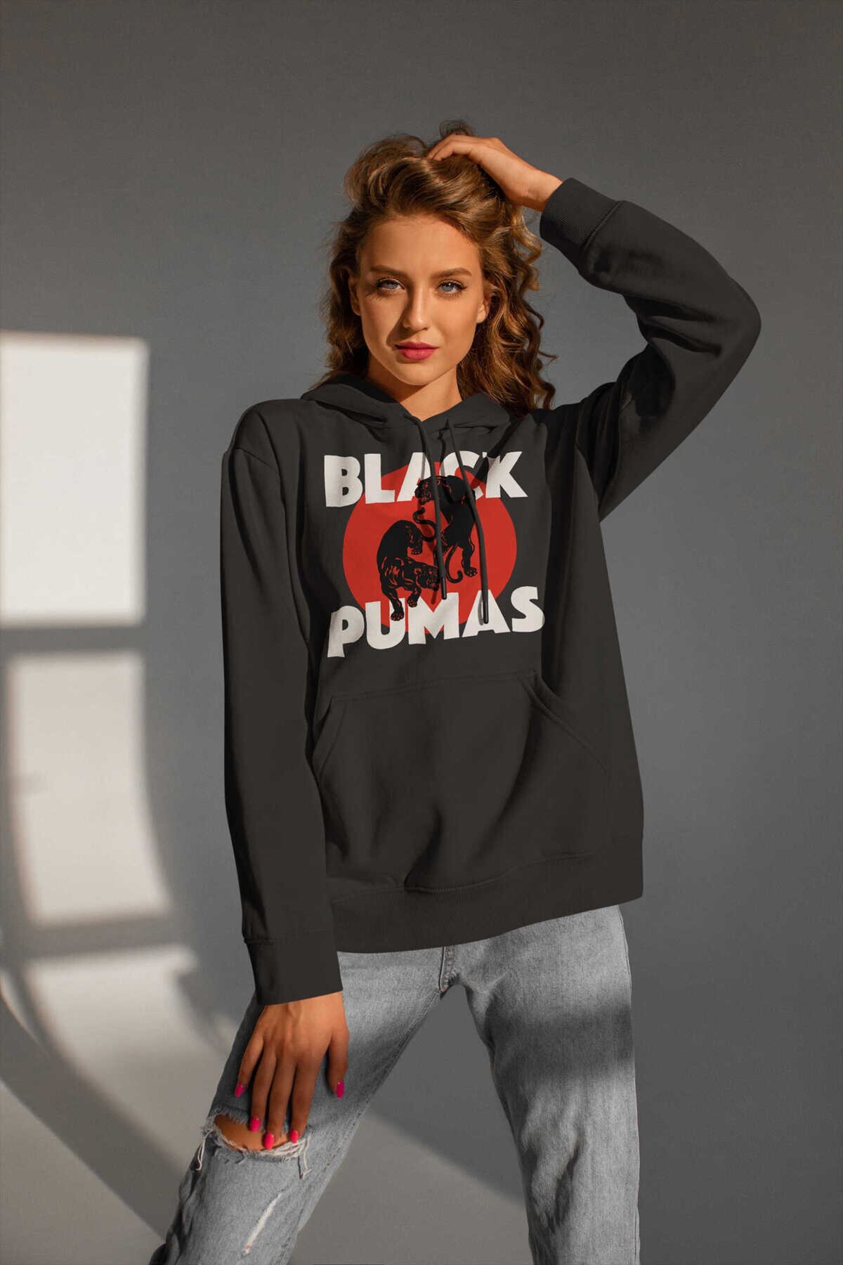 Black Pumas Dijital Baskı Kapüşonlu Unisex Sweatshirt