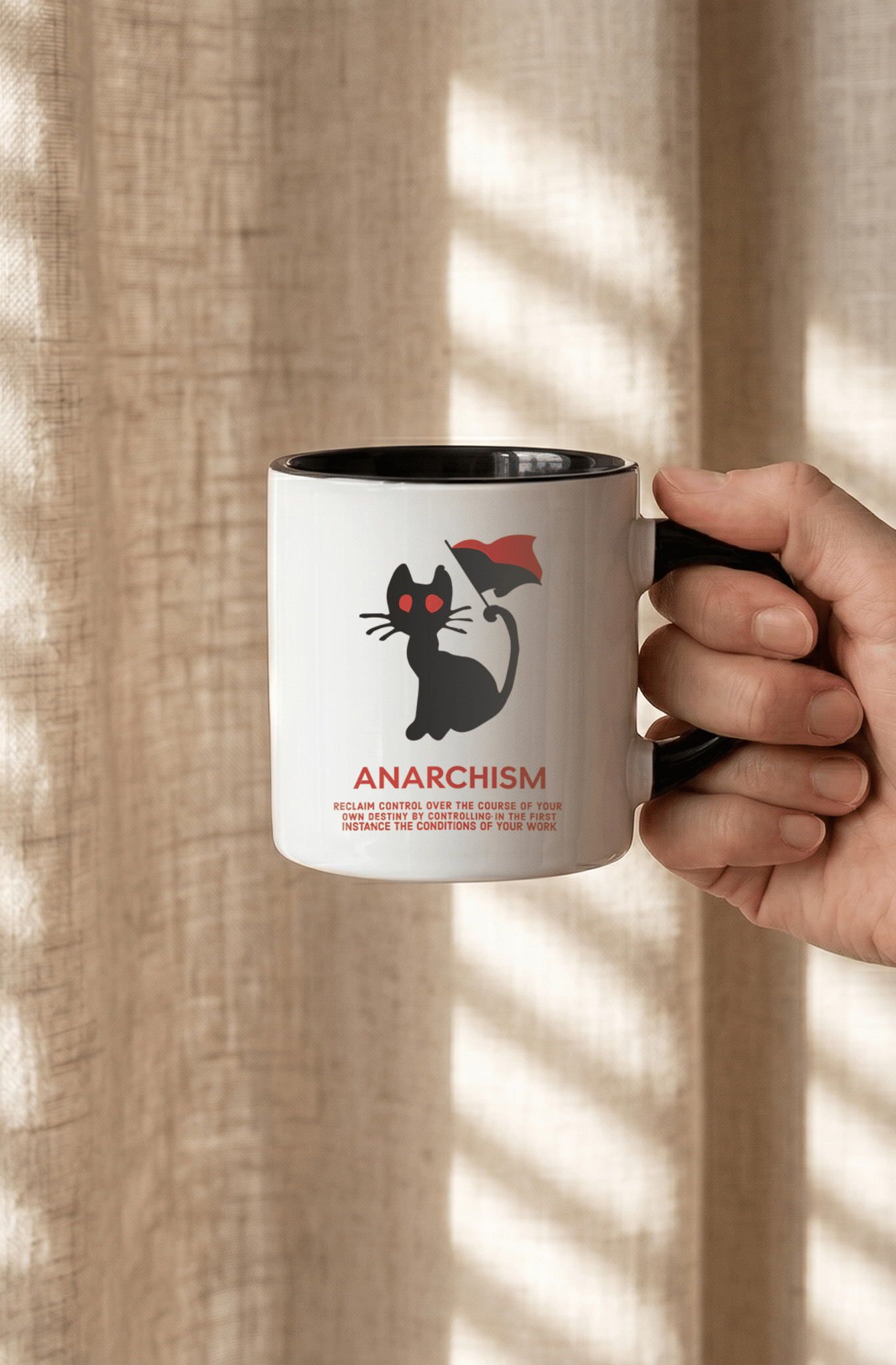 Anarchism Cat 180 ml Beyaz Siyah Kahve Kupası