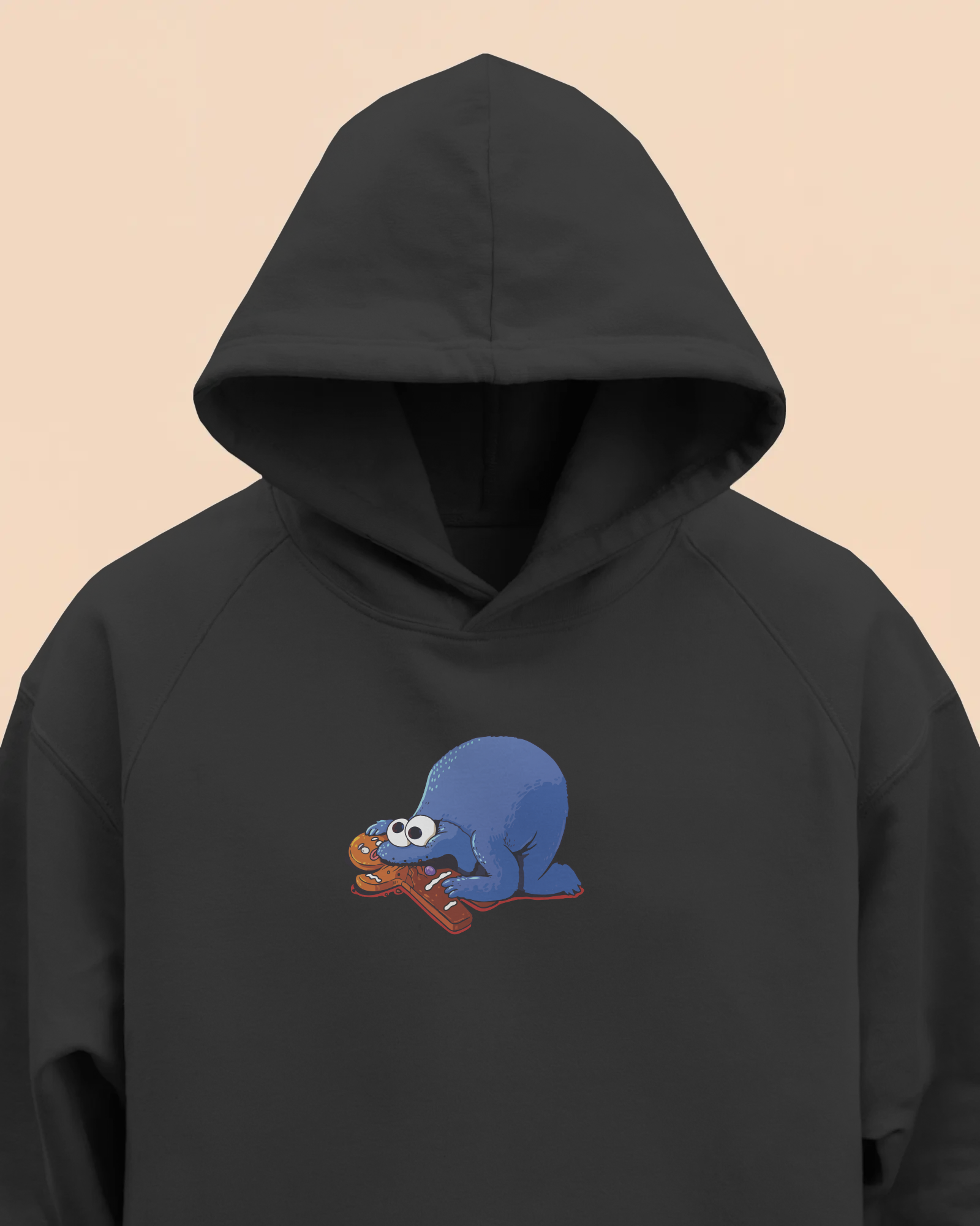 Kurabiye Canavarı Unisex Siyah Kapüşonlu Sweatshirt