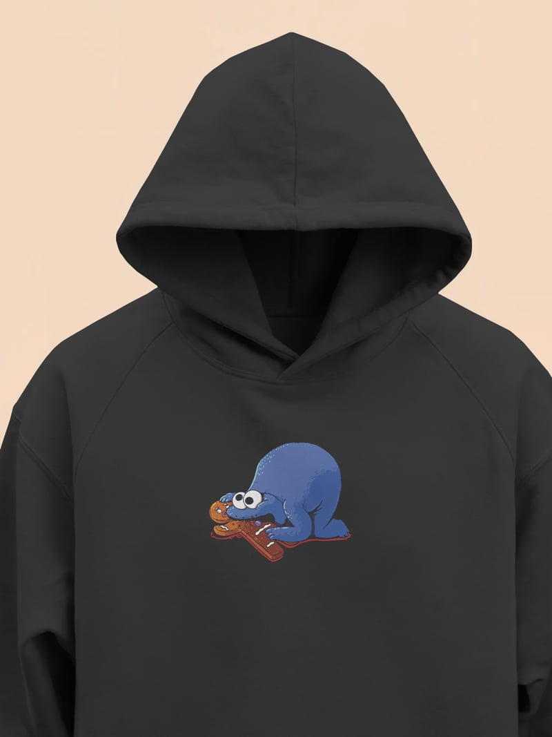 Kurabiye Canavarı Unisex Siyah Kapüşonlu Sweatshirt