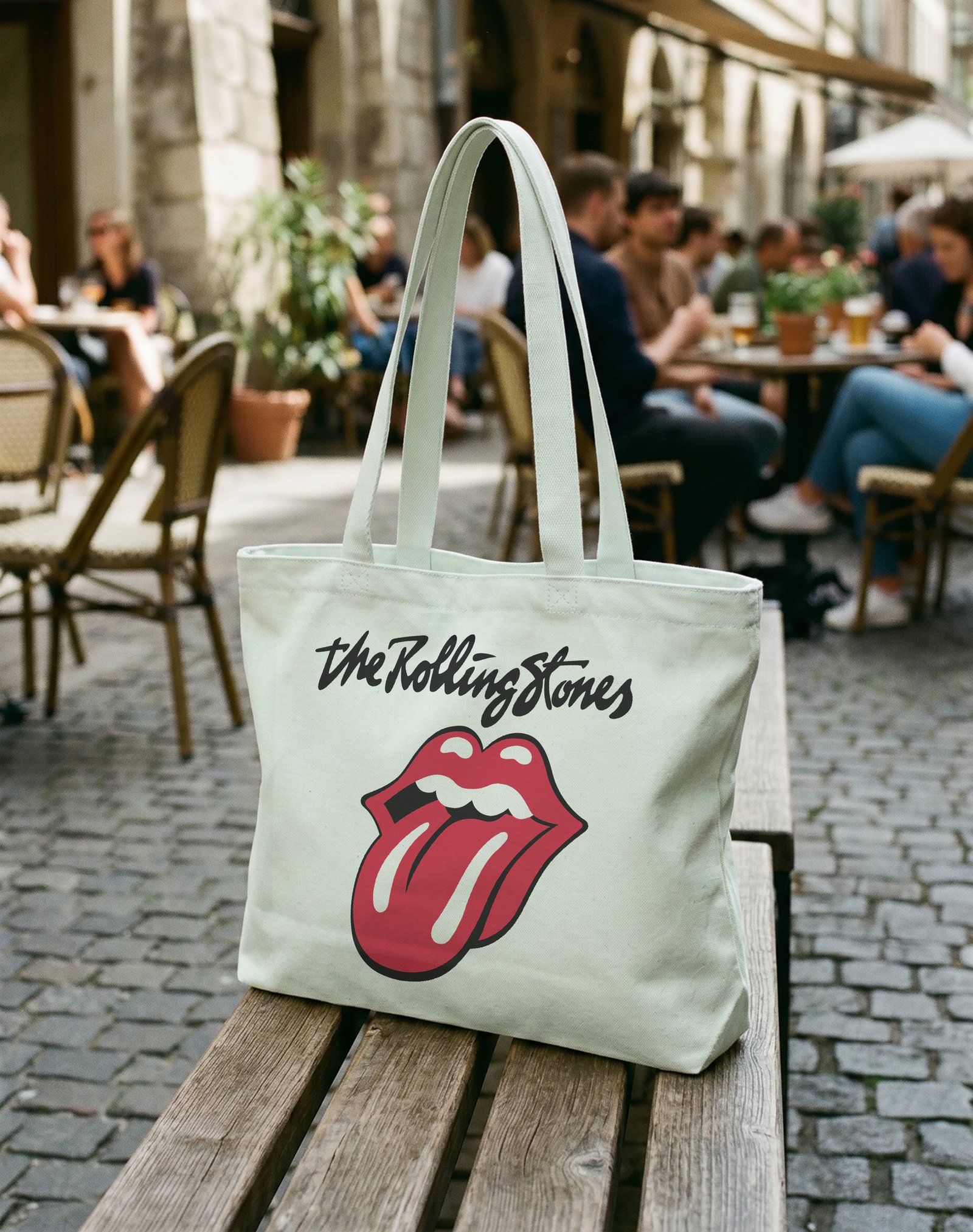 The Rolling Stones Fermuarlı Astarlı Körüklü Kanvas Çanta 35 x 40 cm