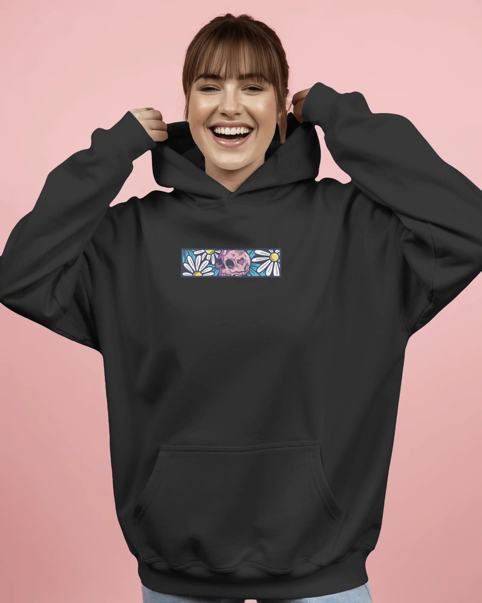 Skull Flowers Kapüşonlu Sweatshirt