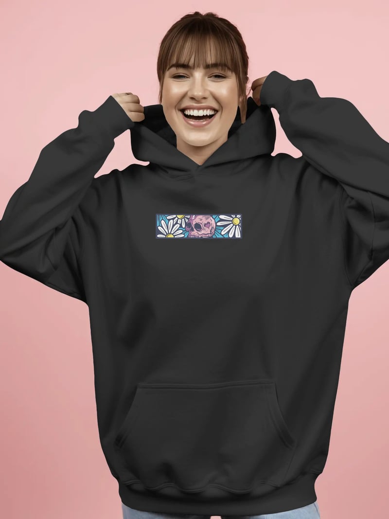 Skull Flowers Kapüşonlu Sweatshirt