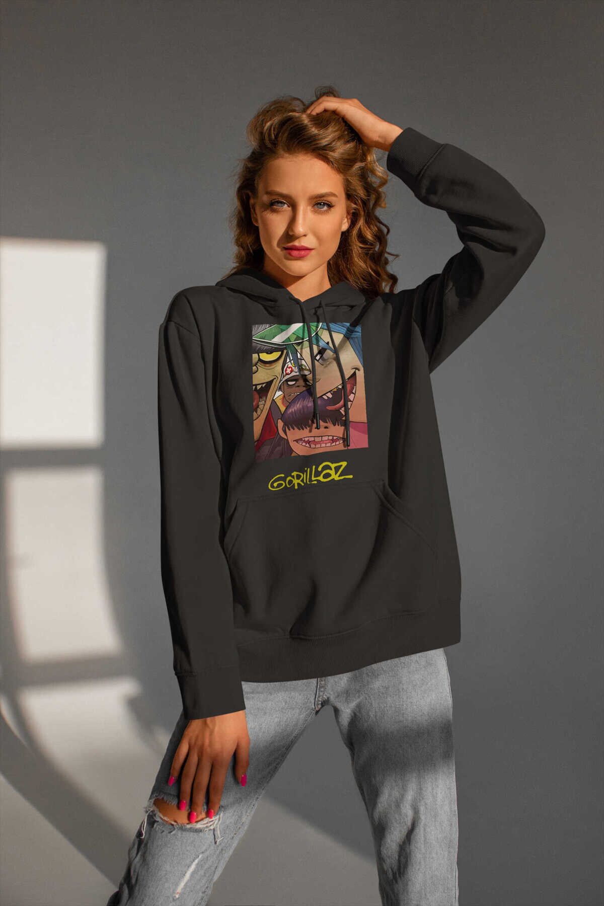 Gorillaz Dijital Baskı Kapüşonlu Unisex Sweatshirt
