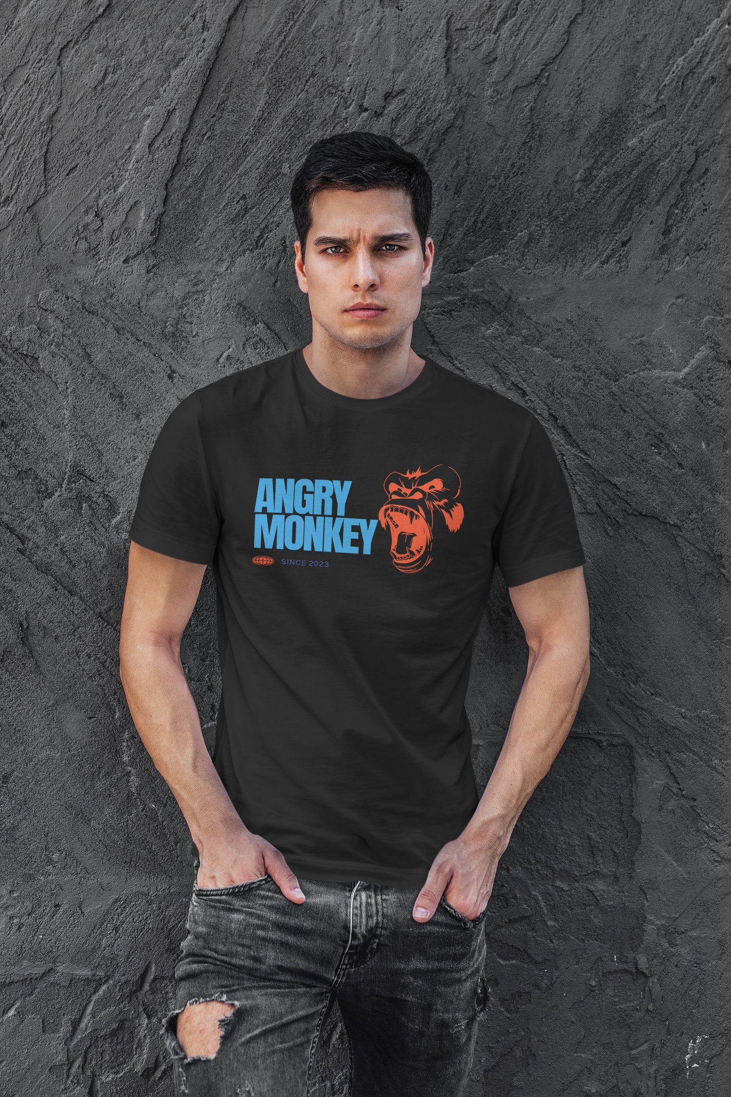 Angry Monkey Dijital Baskı Siyah Unisex Tişört