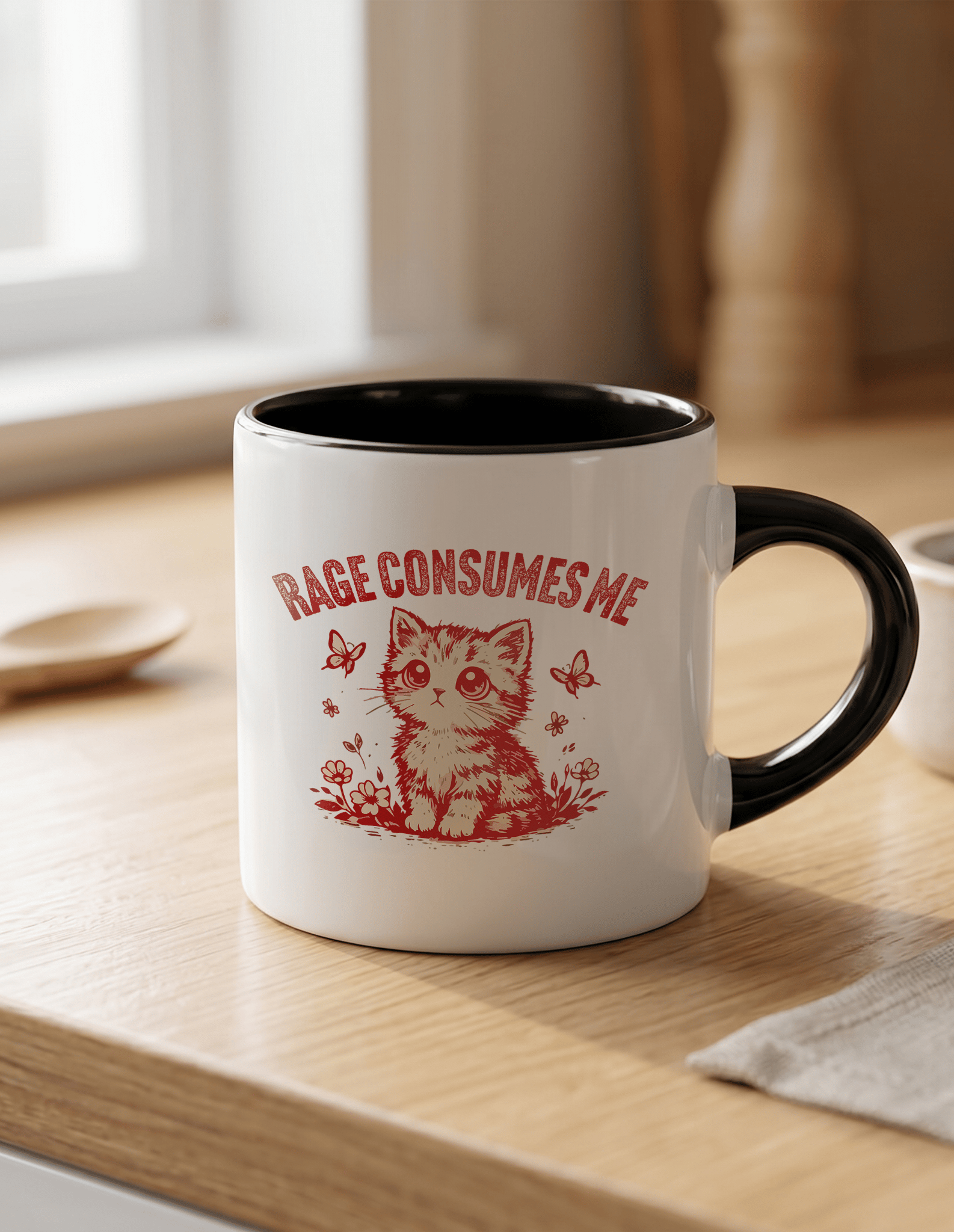 Rage Consumes Me 180 ml Beyaz Siyah Kahve Kupası