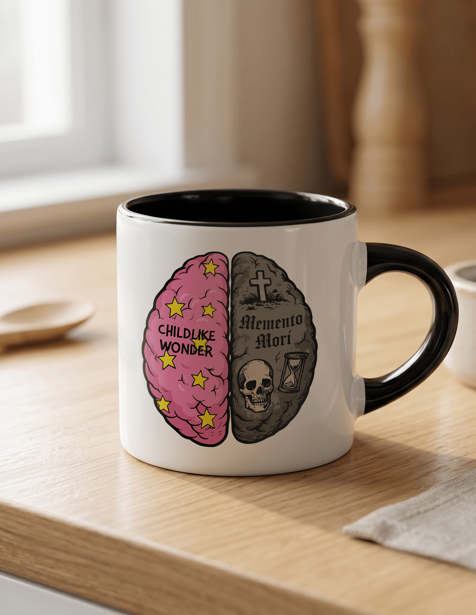Memento Mori 180 ml Beyaz Siyah Kahve Kupası