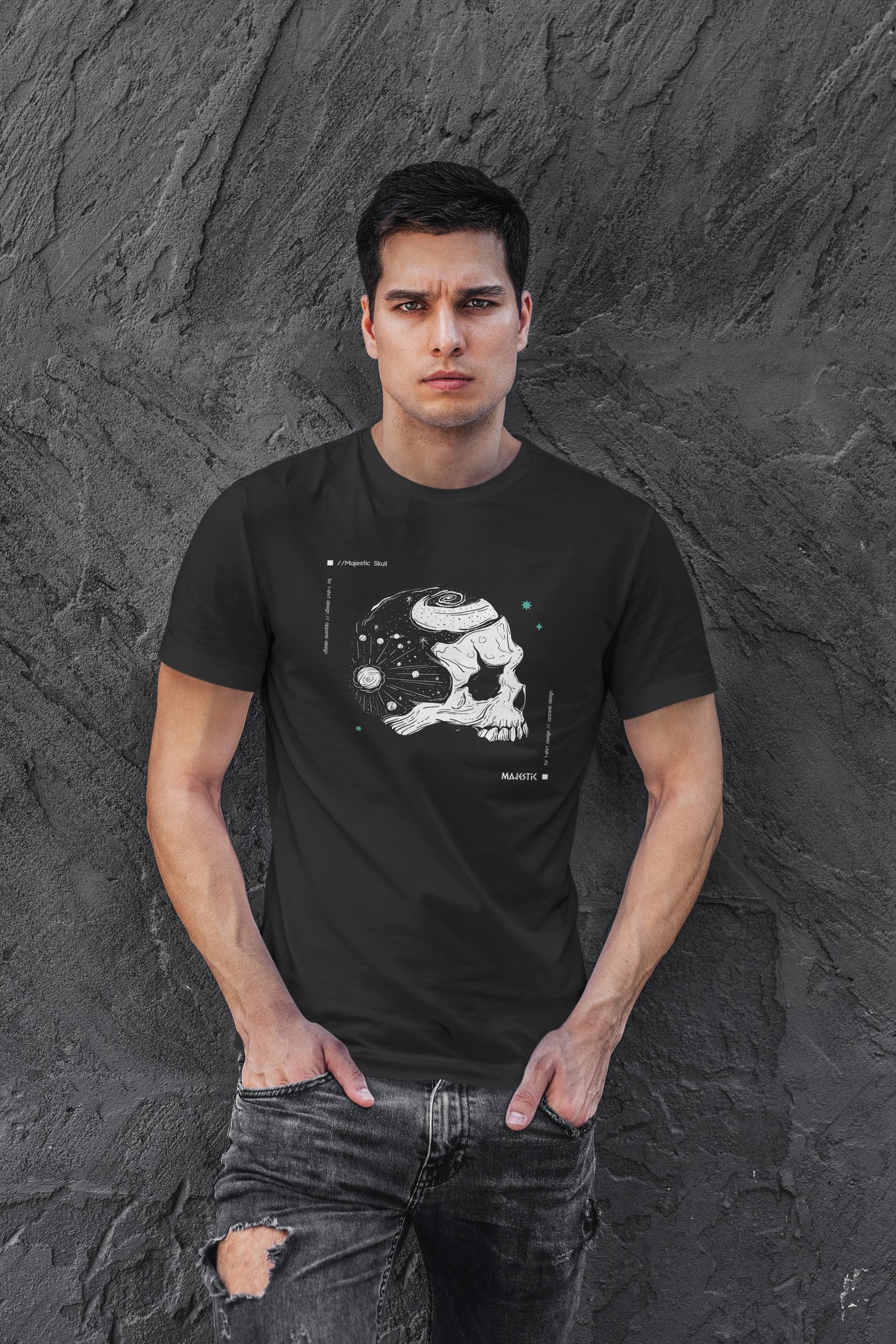 Majestic Dijital Baskı Siyah Unisex Tişört